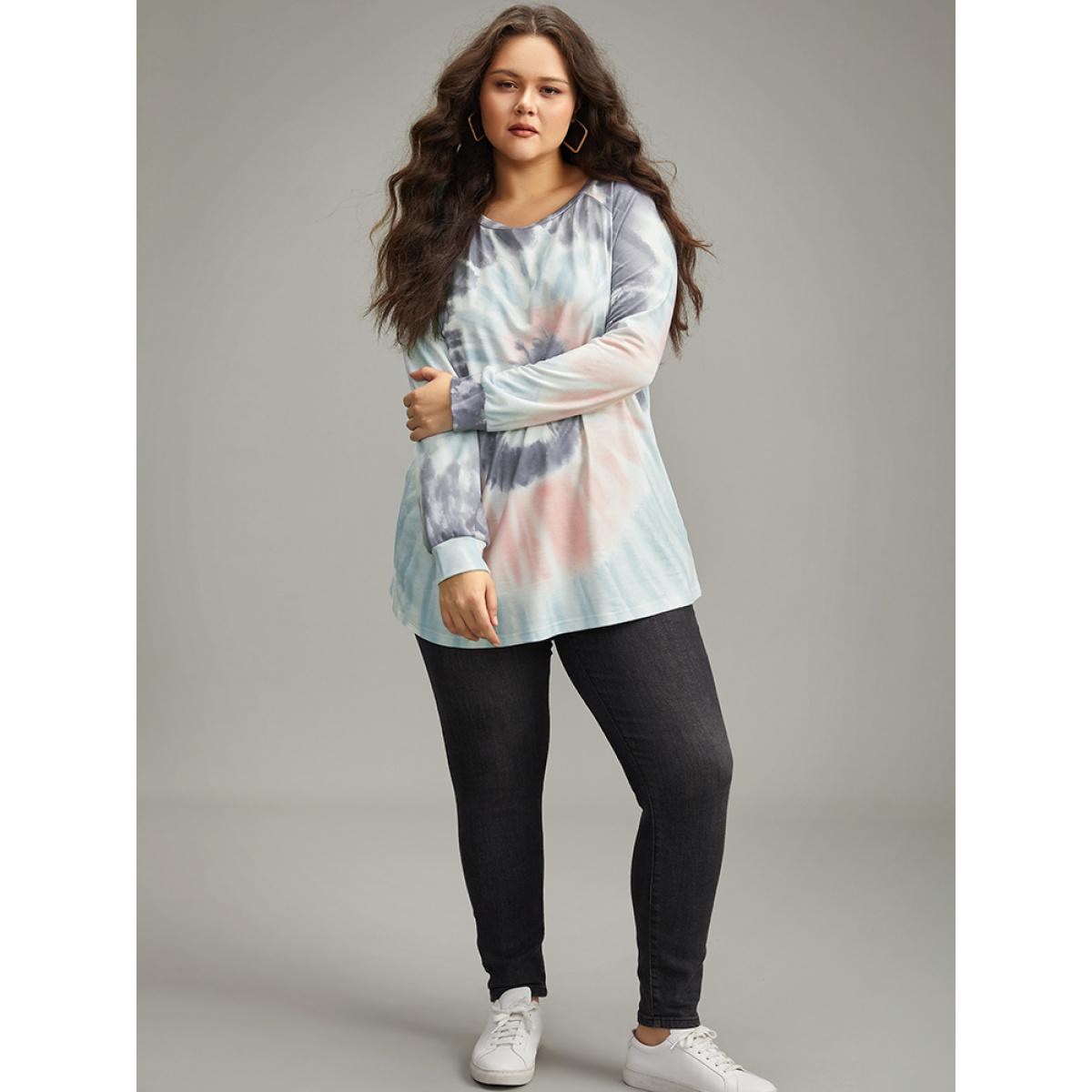 Plus Size Tie Dye Round Neck Sweatshirt Women Multicolor Casual Tie Dye Round Neck Dailywear Sweatshirts BloomChic 26/4X Product Image