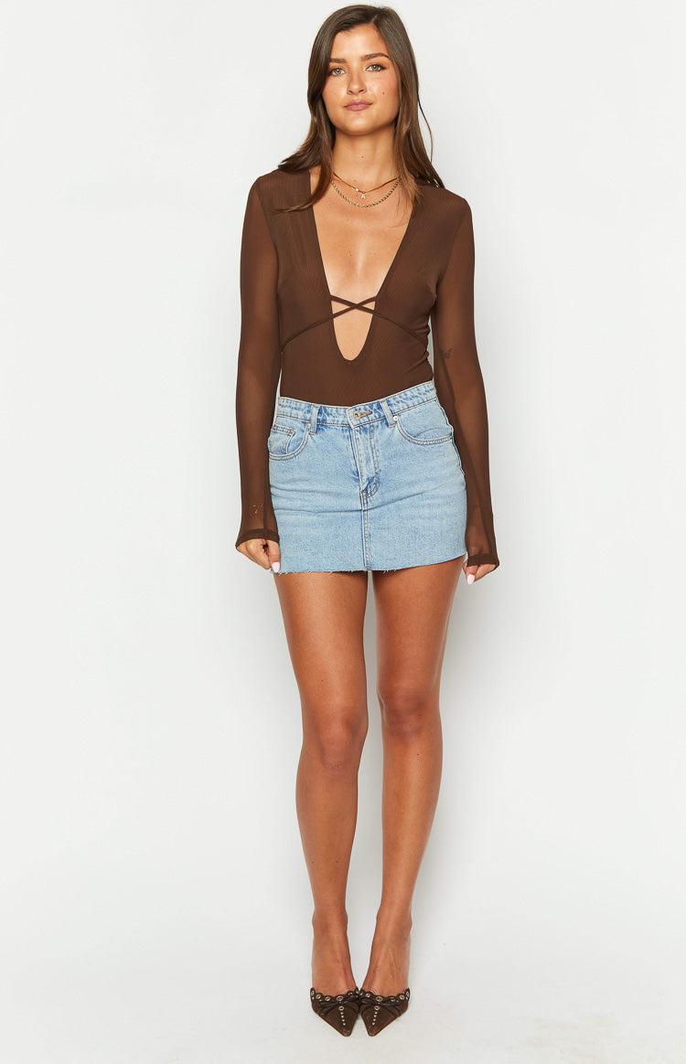 Whimsi Brown Mesh Long Sleeve Bodysuit Product Image
