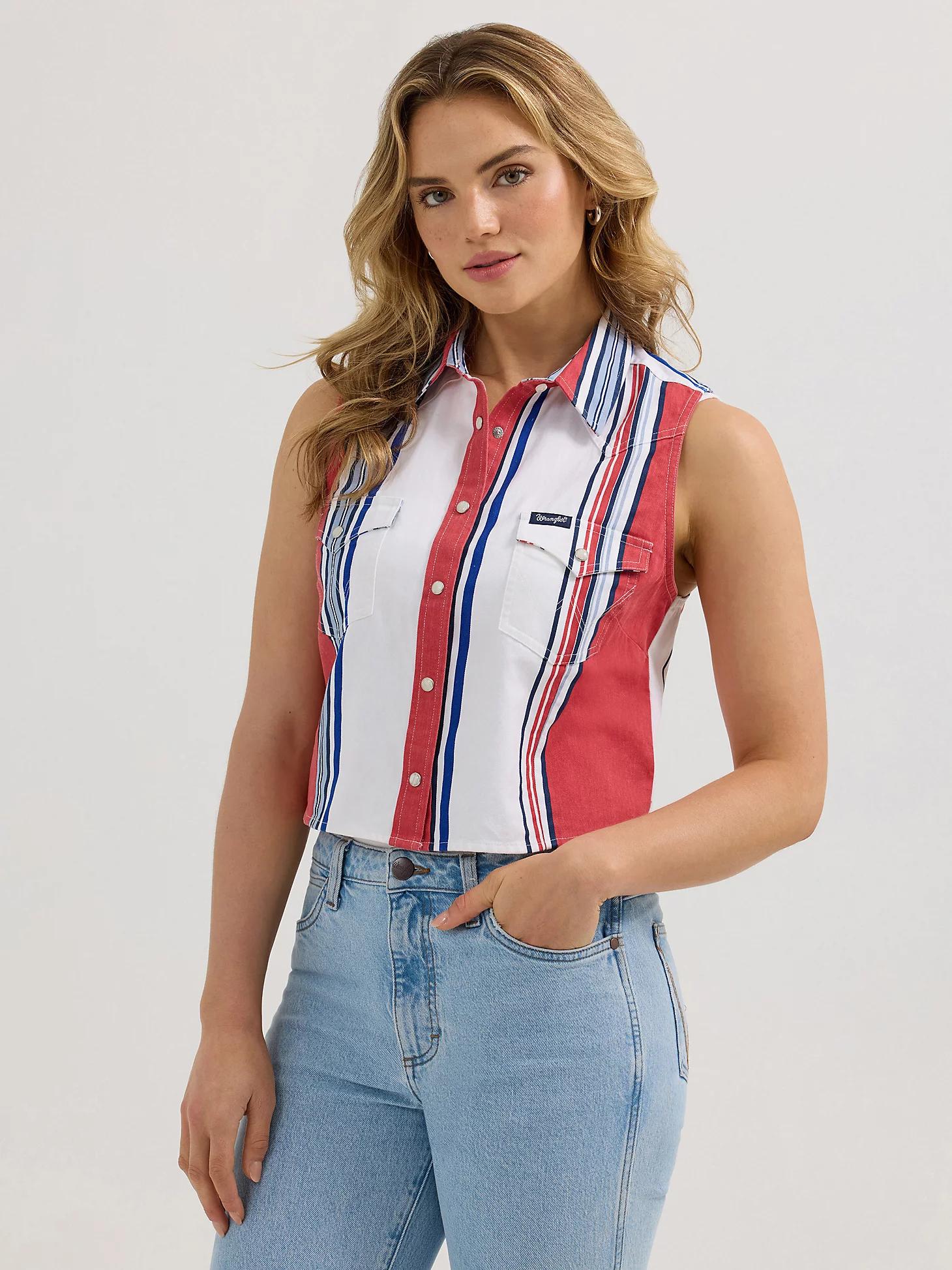 Women's Wrangler Brushpopper Stripe Slim Crop Snap Tank | Women's TOPS | Wrangler® Product Image