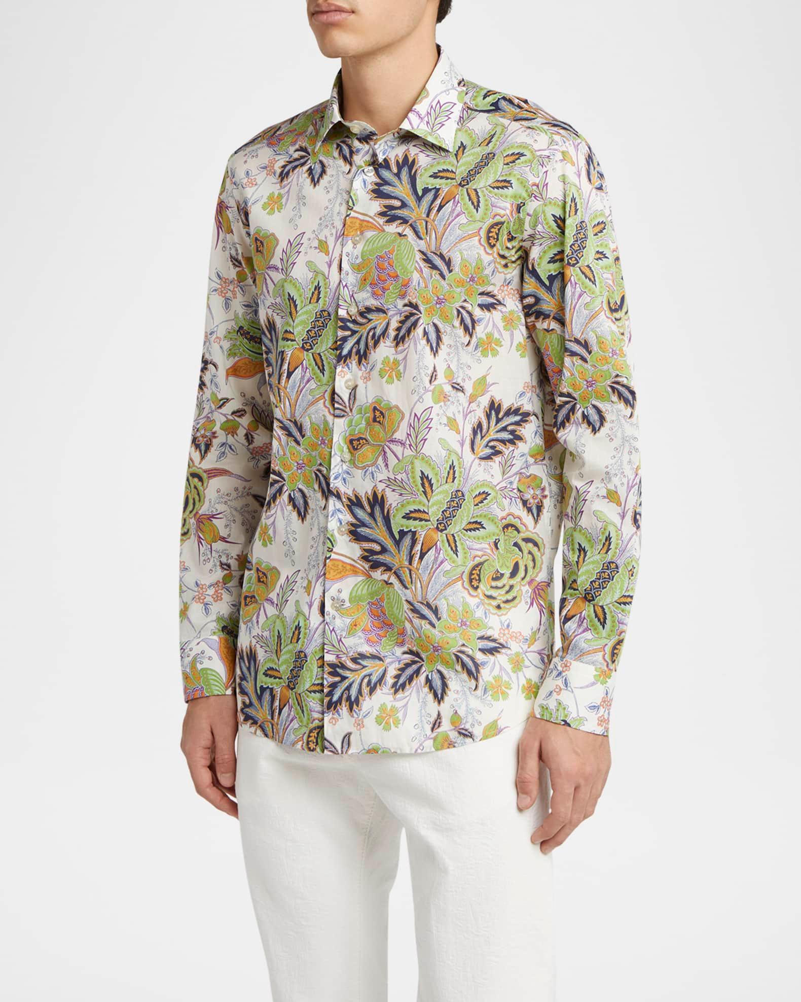 Men's Cotton Floral Palm Sport Shirt Product Image