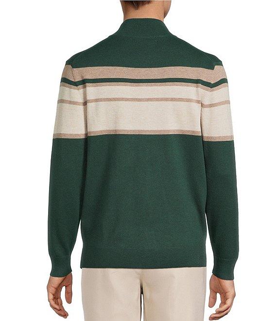Roundtree & Yorke Long Sleeve Chest Stripe Quarter-Zip Sweater Product Image