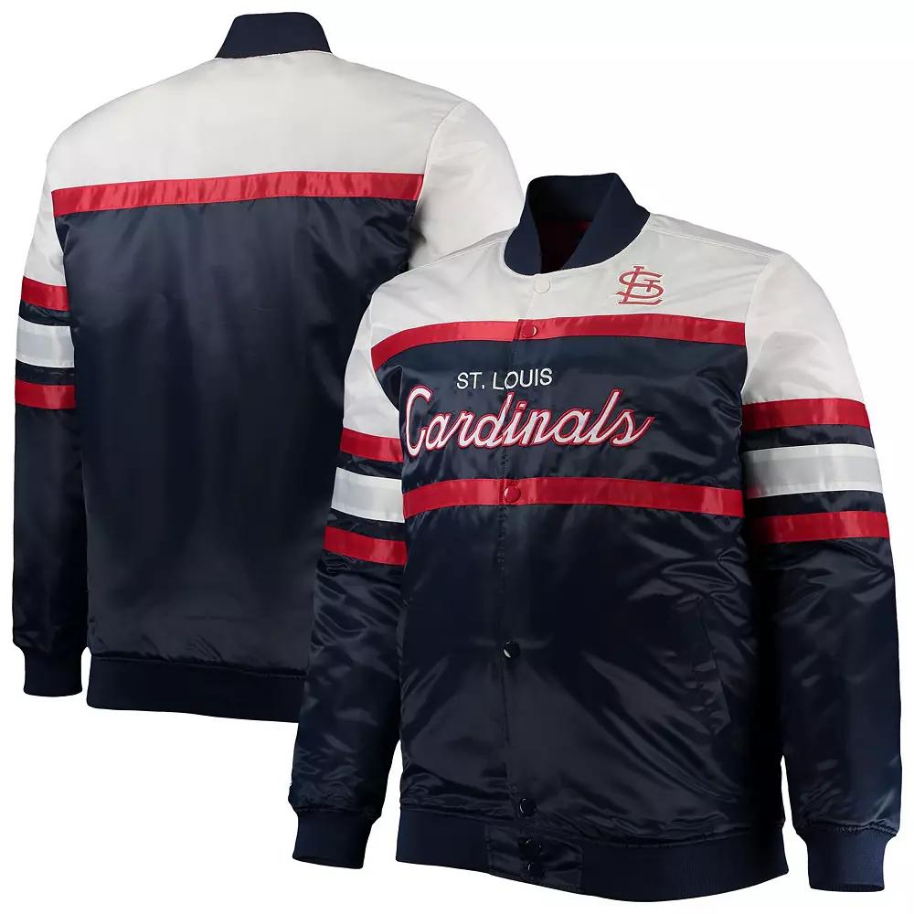 Men's Mitchell & Ness Navy/Red St. Louis Cardinals Big & Tall Coaches Satin Full-Snap Jacket,  Product Image