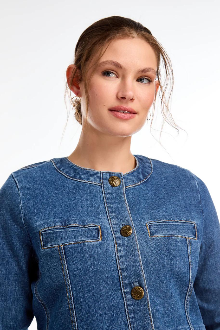 Colarless Denim Jacket Product Image