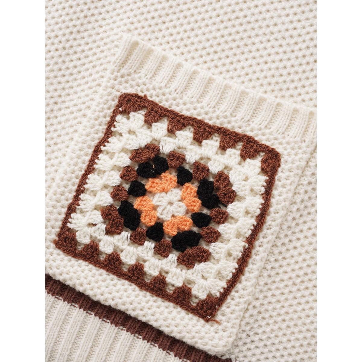 Plus Size Crochet Floral Patch Pocket Drop Shoulder Cardigan Beige Women Casual Loose Long Sleeve Everyday Cardigans BloomChic 14-16/1X Product Image