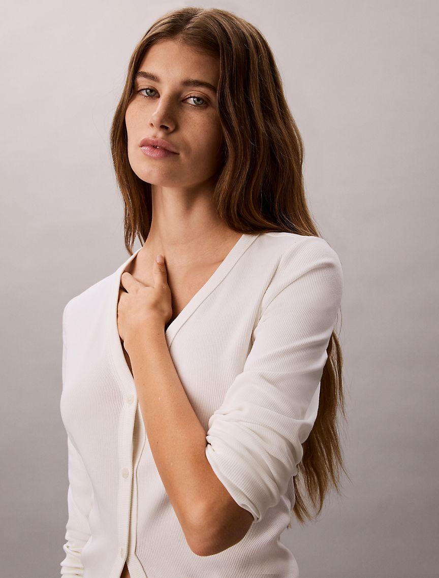 Woven Monologo Fine Rib Slim Cardigan Product Image