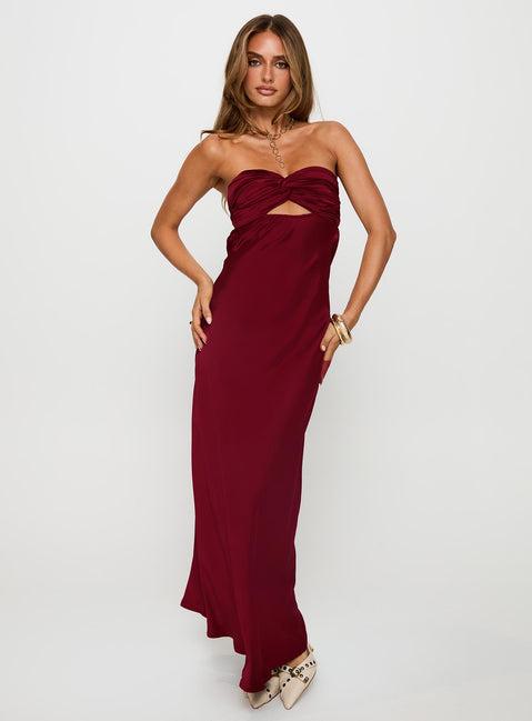 Faviola Strapless Maxi Dress Burgundy Product Image