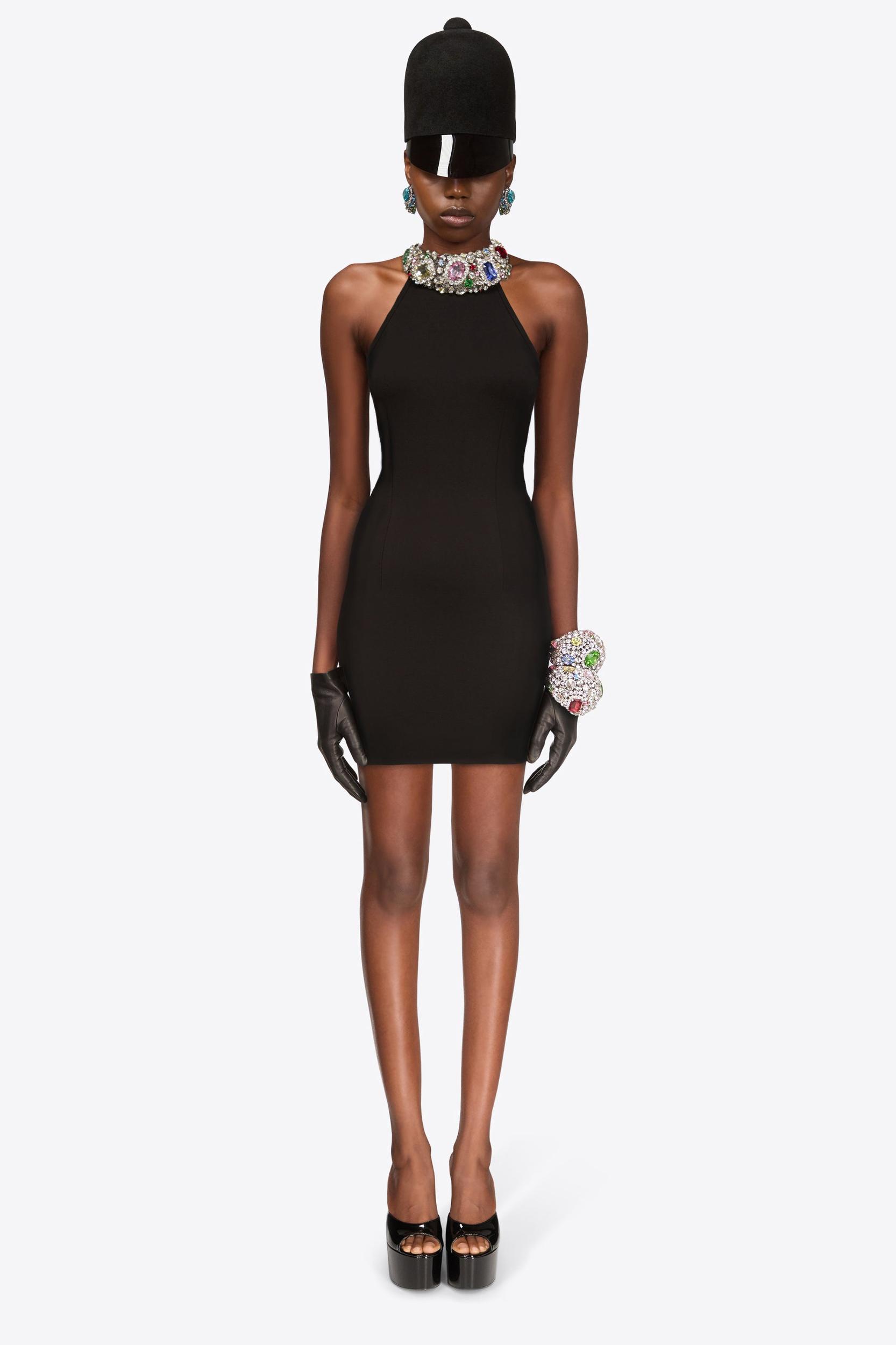 Crystal Gemstone Cluster Halter Mini Dress Product Image