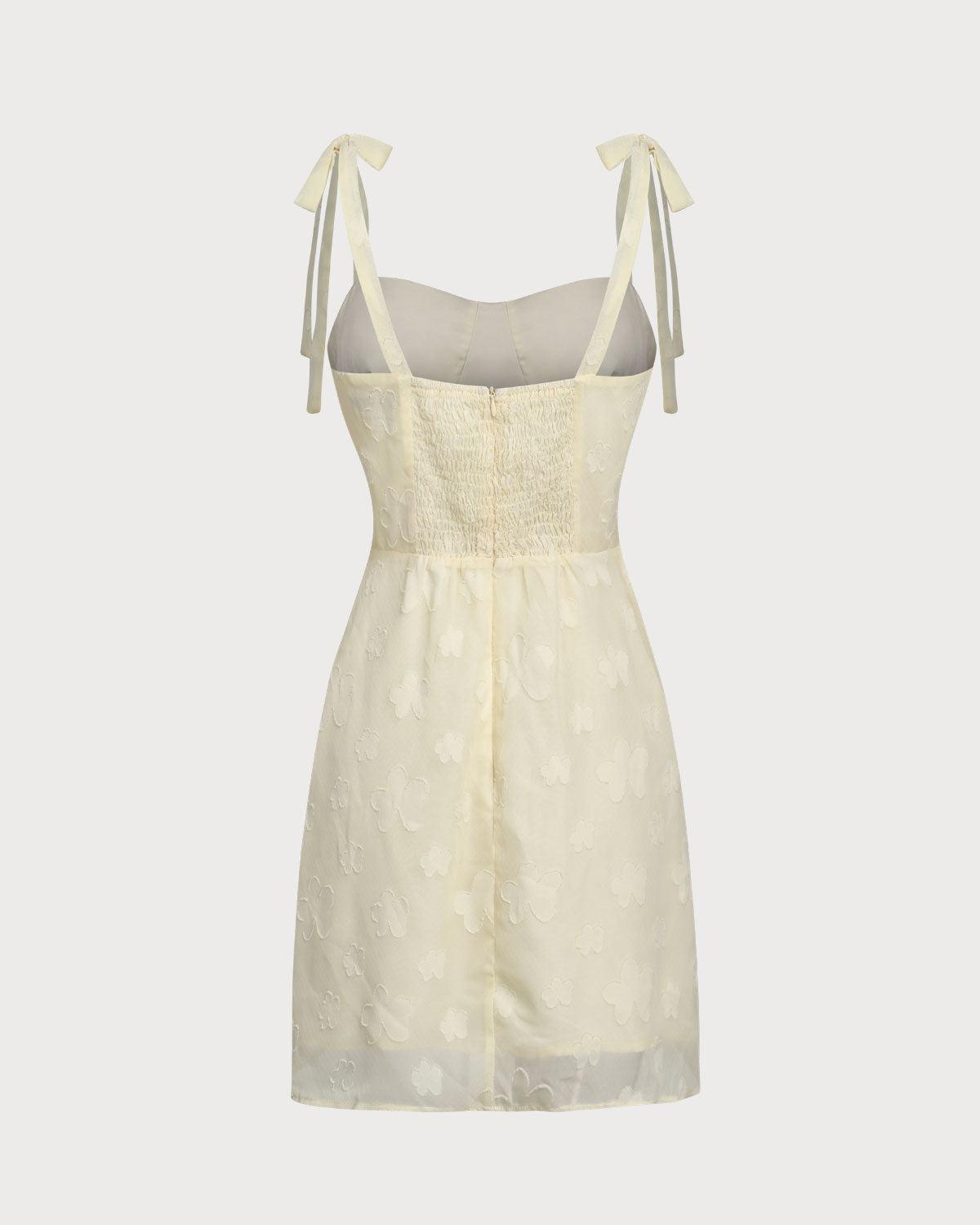 Yellow Jacquard Tie Strap Mini Dress Product Image