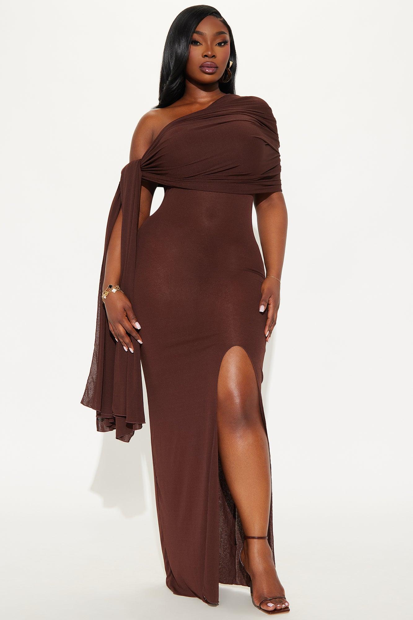 Paloma Draped Maxi Dress - Brown Product Image