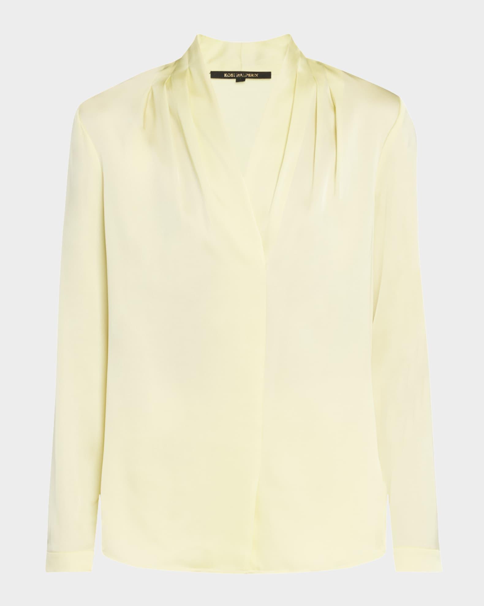 Nellie Pleated V-Neck Long-Sleeve Blouse Product Image