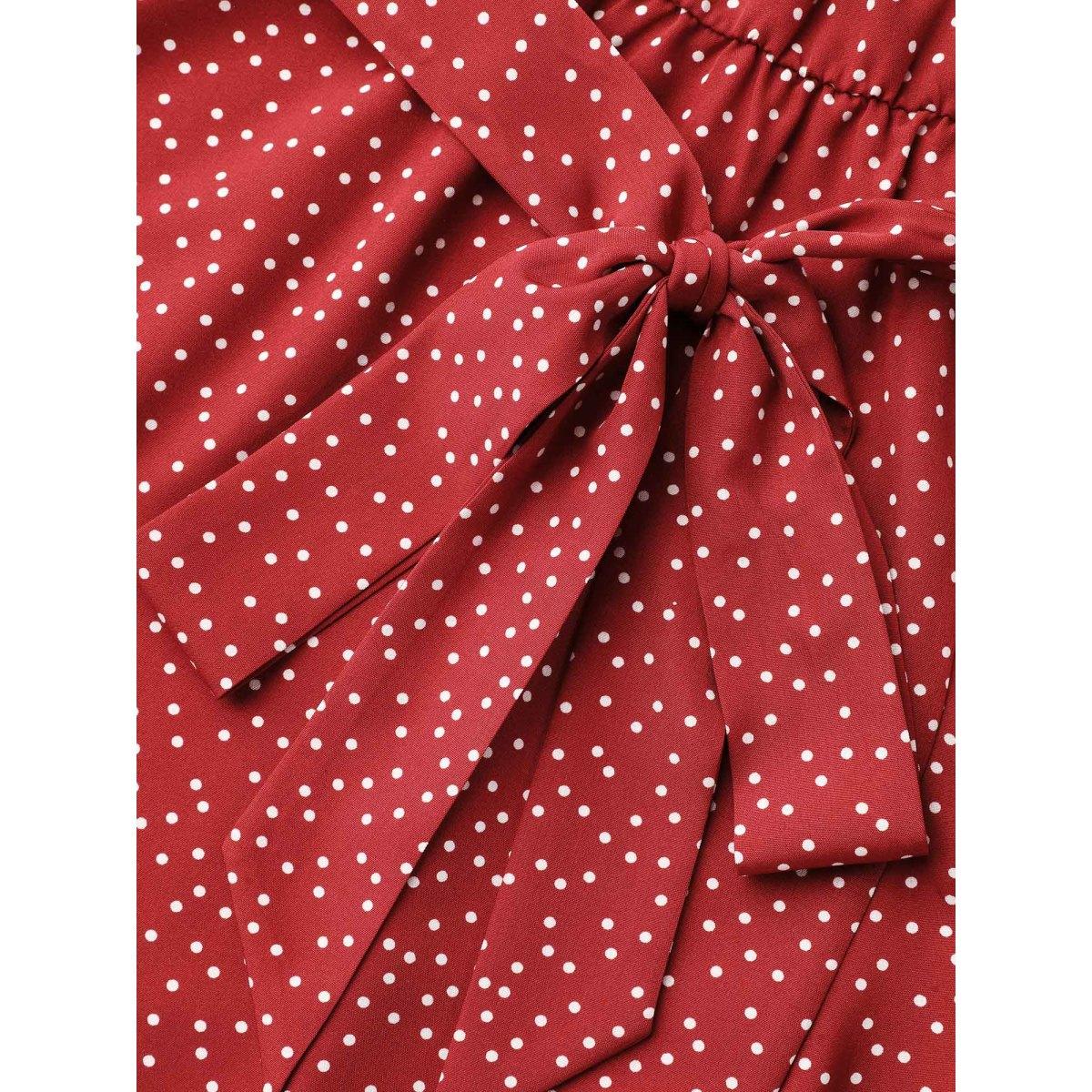 Plus Size Polka Dots Waist-Tie Ruffled Midi Dress Scarlet Women Romantic Overlapping V-neck Elbow-length sleeve Curvy BloomChic 26/4X Product Image