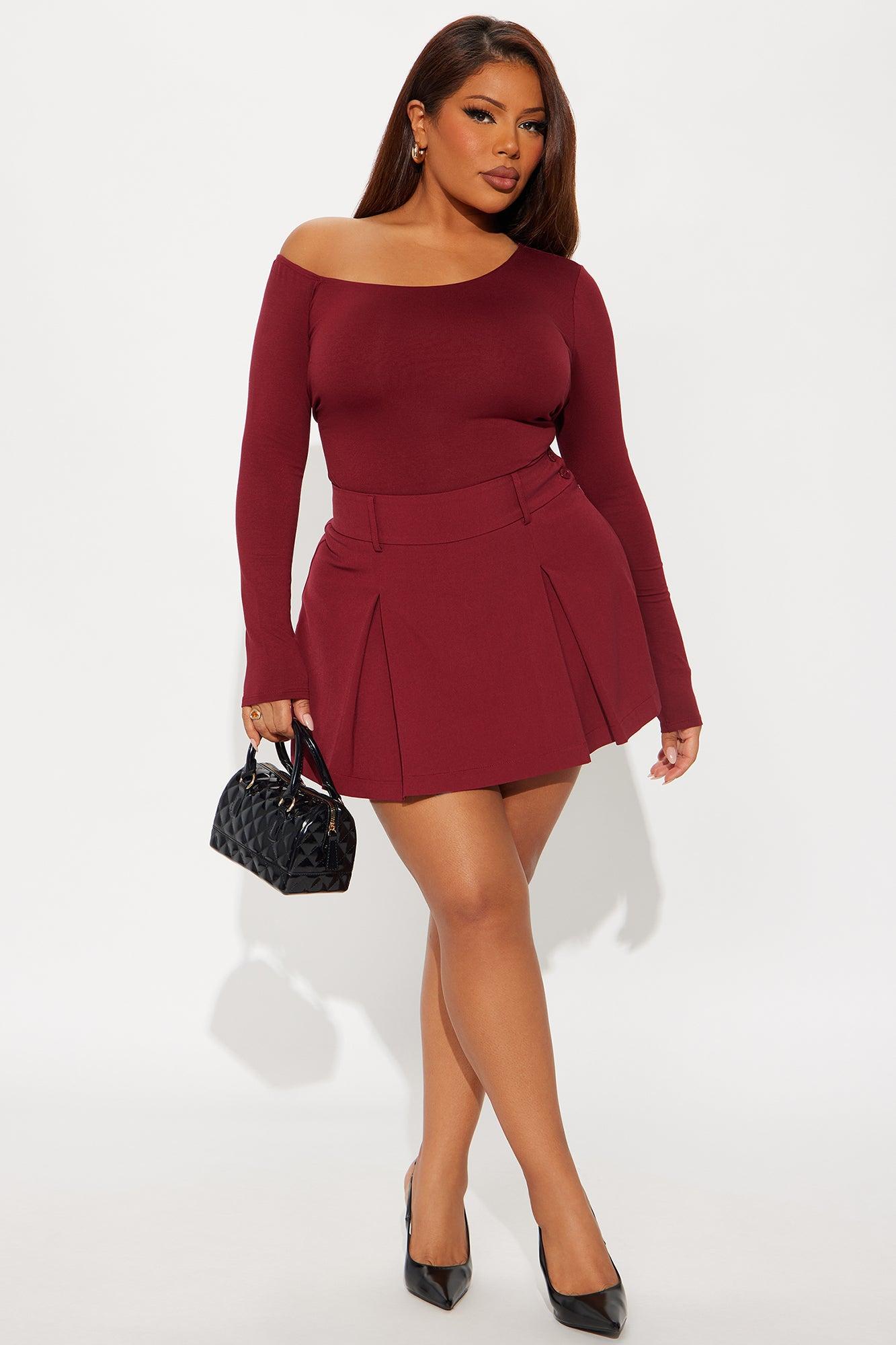 Alicia Double Waistband Pleated Skort - Wine Female Product Image