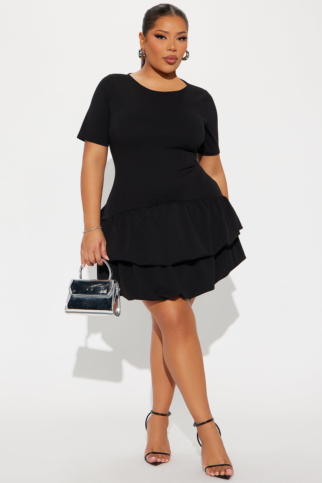 Riley Tiered Bubble Mini Dress - Black Product Image