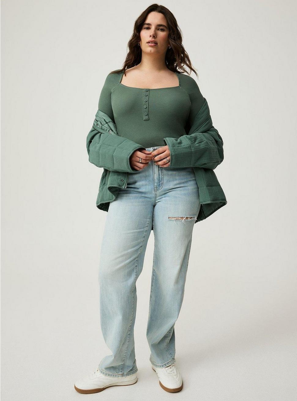 Ribbed Square Neck Henley Product Image