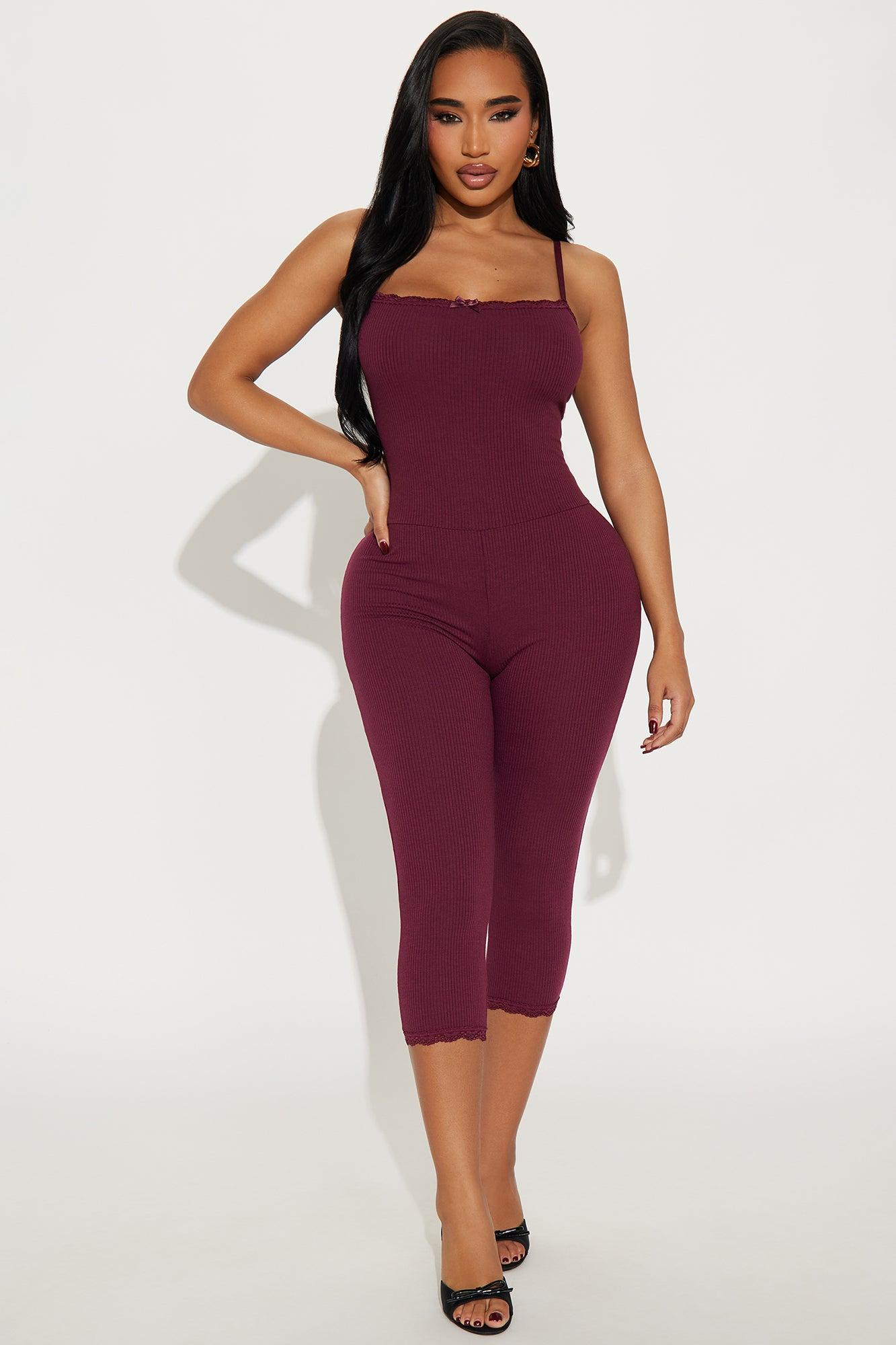 Dalphine Ribbed Capri Jumpsuit - Wine Product Image