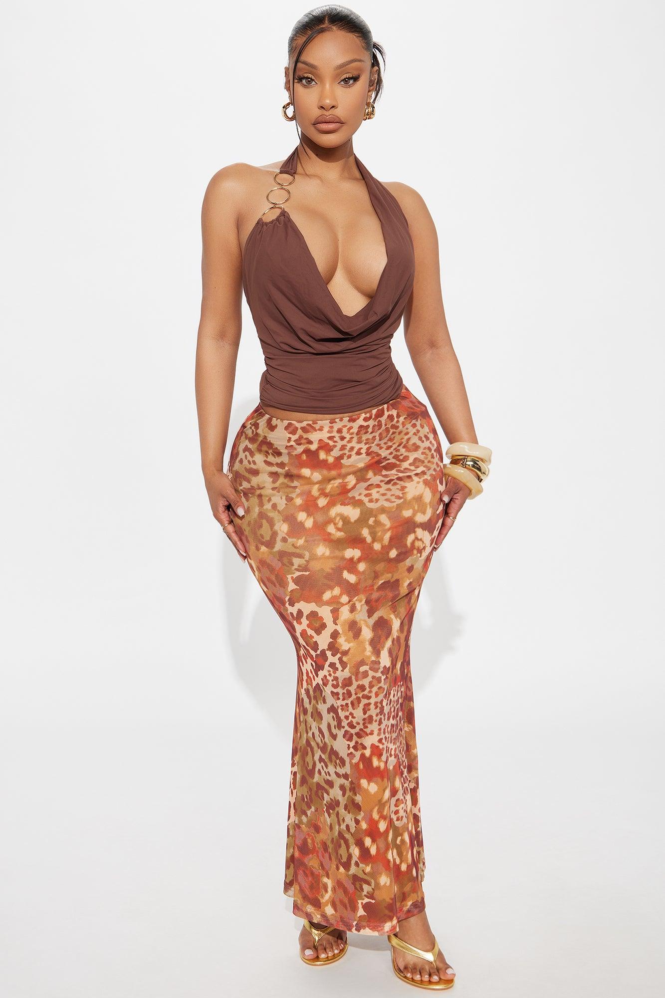 Some Type Of Way Leopard Mesh Maxi - Brown/combo Female Product Image