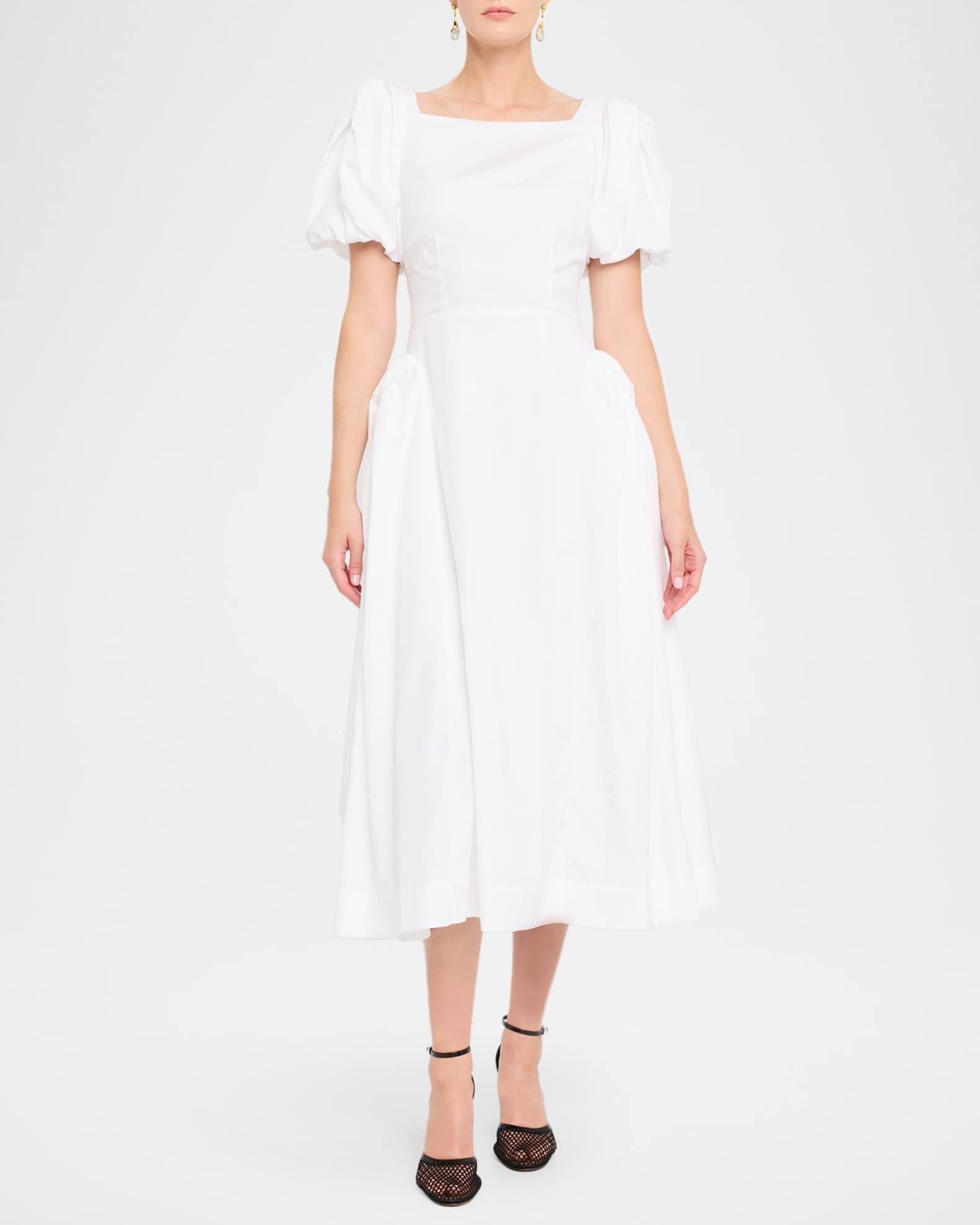 Bow Puff-Sleeve Fit-&-Flare Midi Dress Product Image