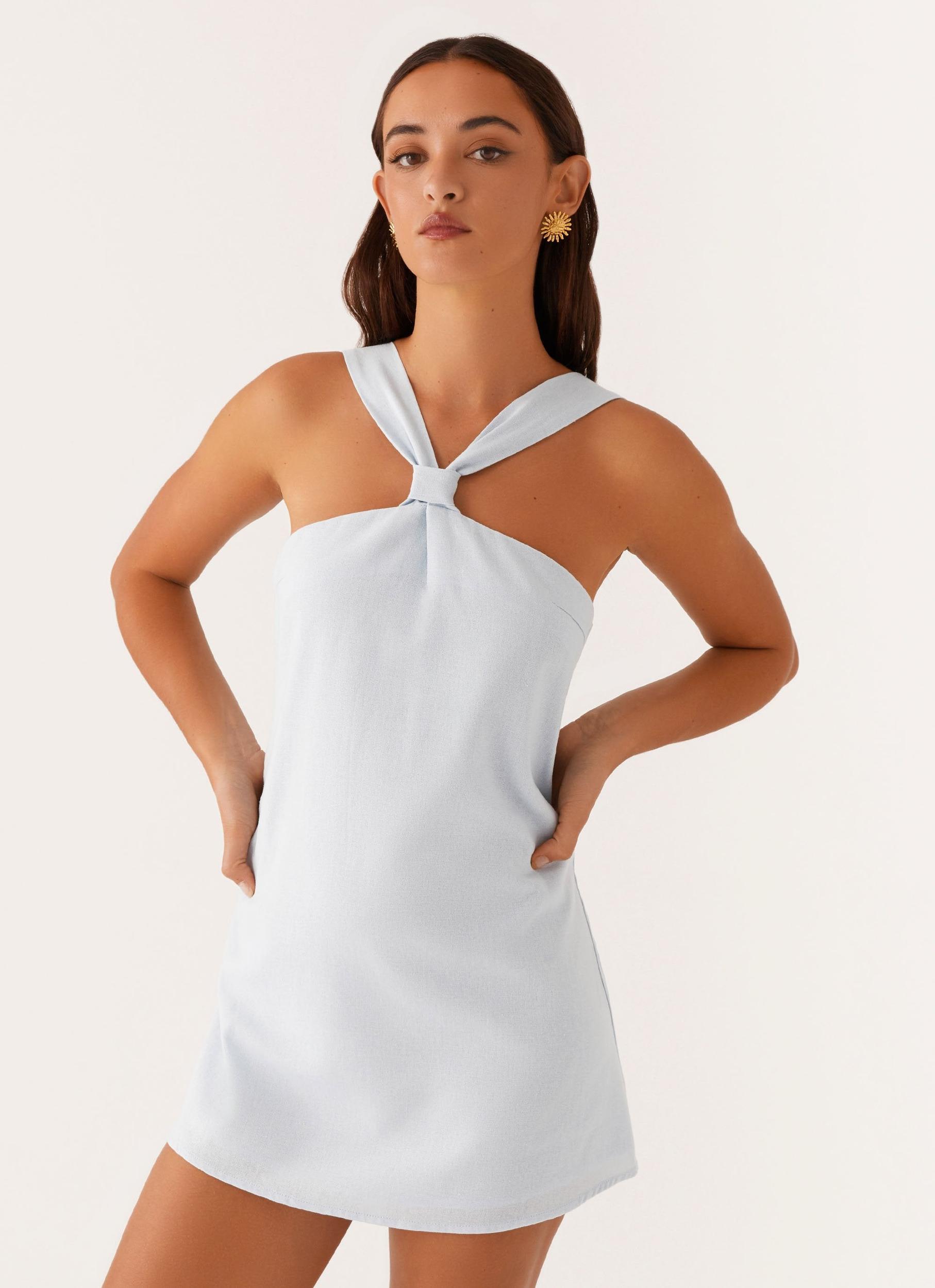 Keira Linen Mini Dress - Blue Product Image