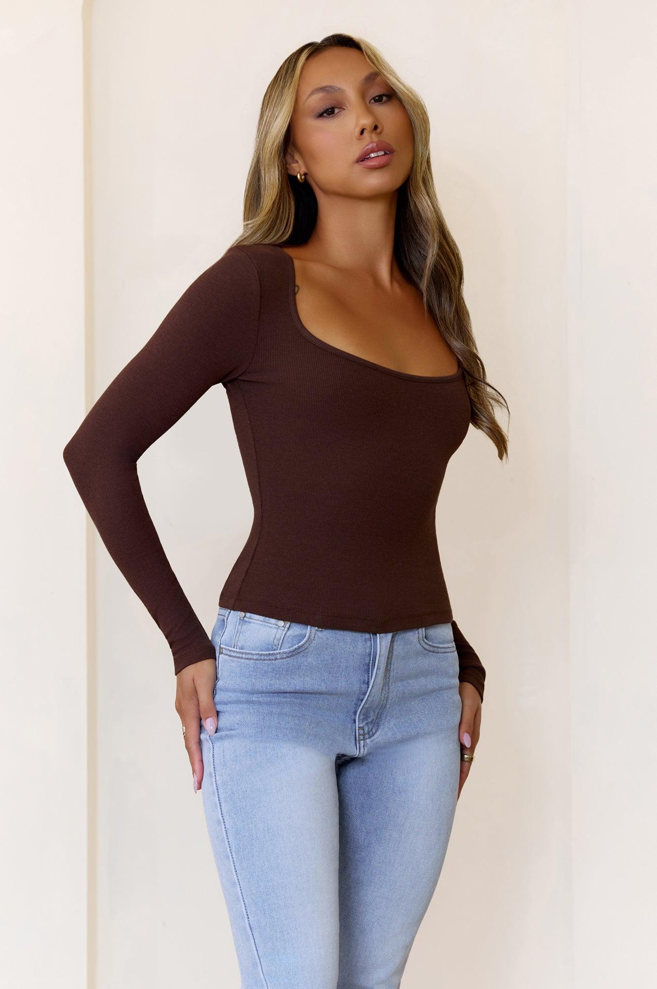 BASE Luxe Rib Wear Now Long Sleeve Top Chocolate Product Image
