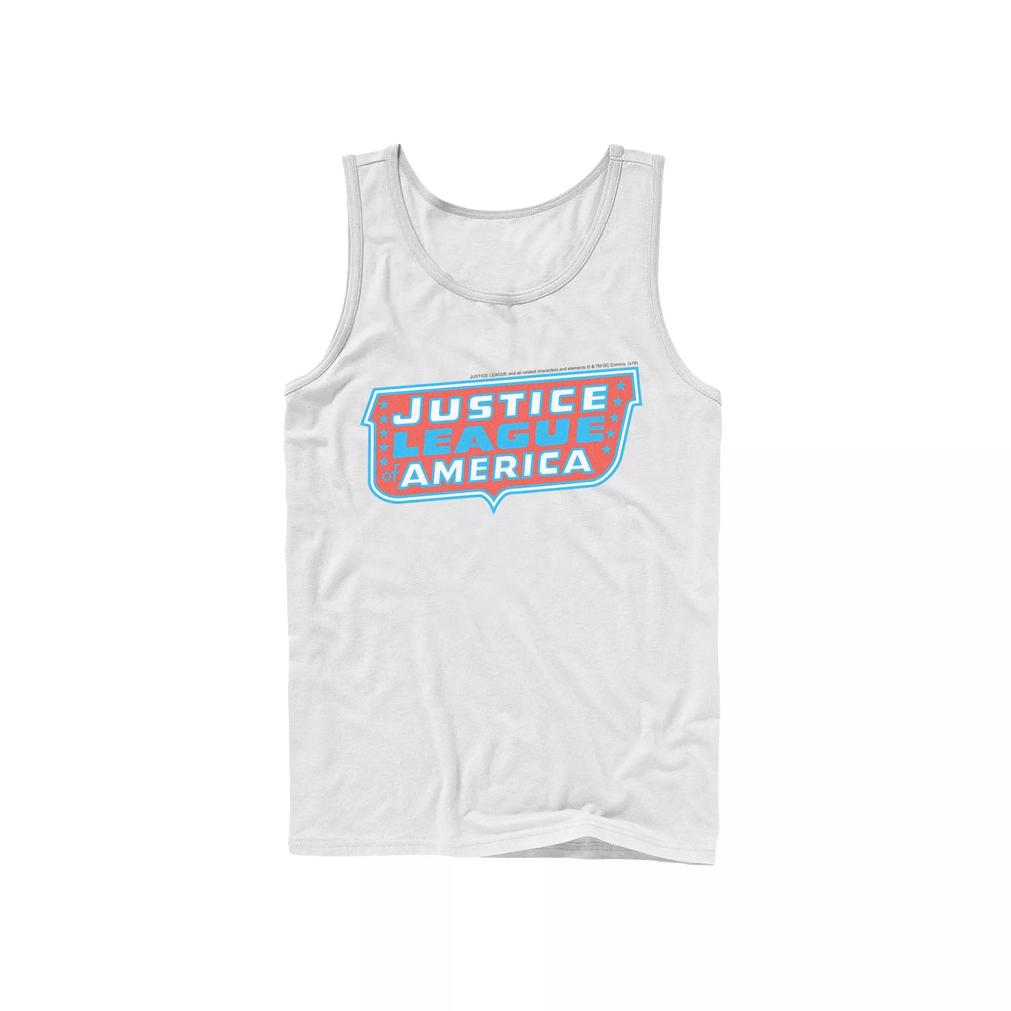 Men's DC Comics Justice League of America Text Poster Logo Tank Top,  Product Image