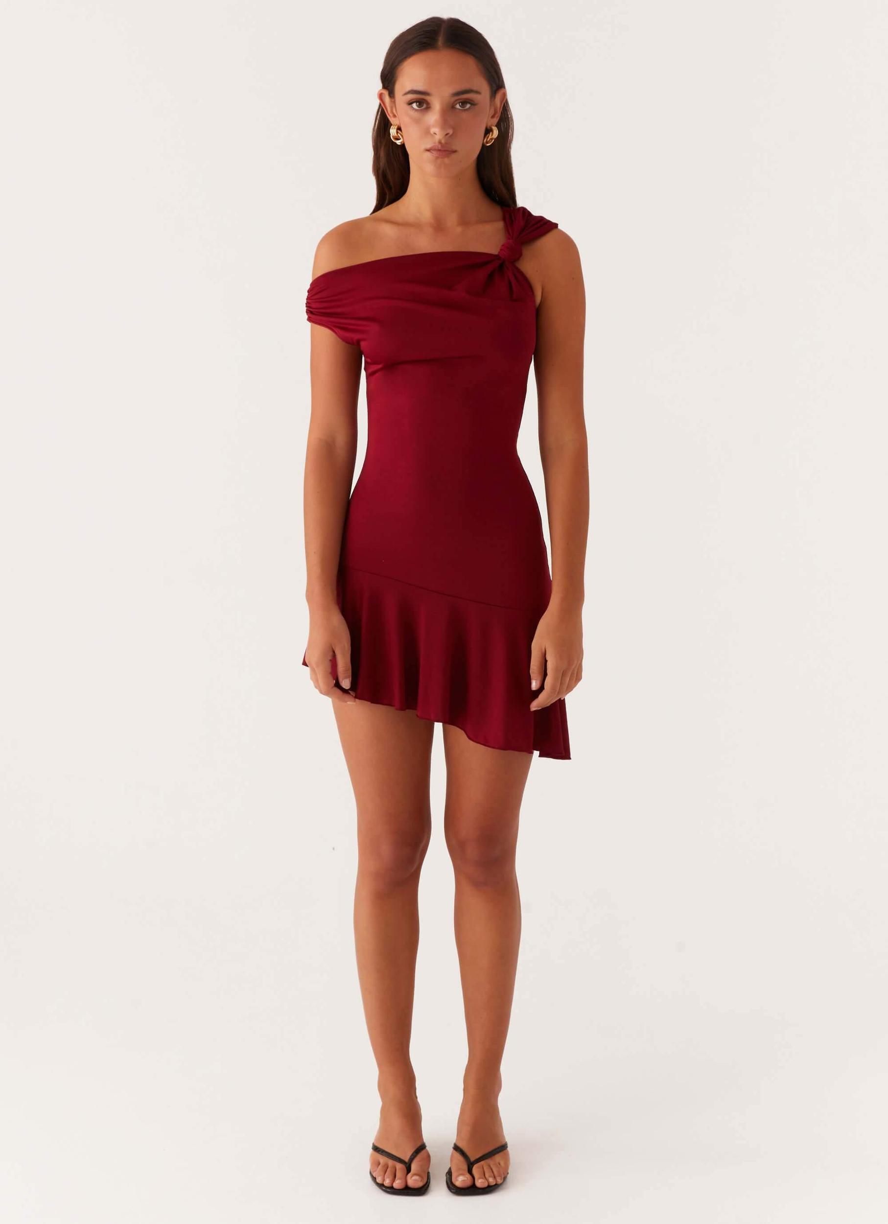 Amaya Twist Mini Dress - Maroon Product Image