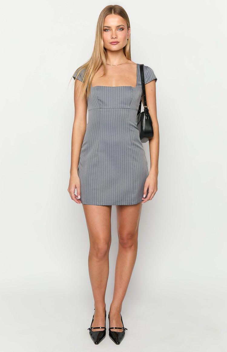 Amelia Grey Striped Mini Dress Product Image