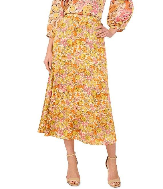 Vince Camuto Satin Floral Pull-On Midi Skirt Product Image