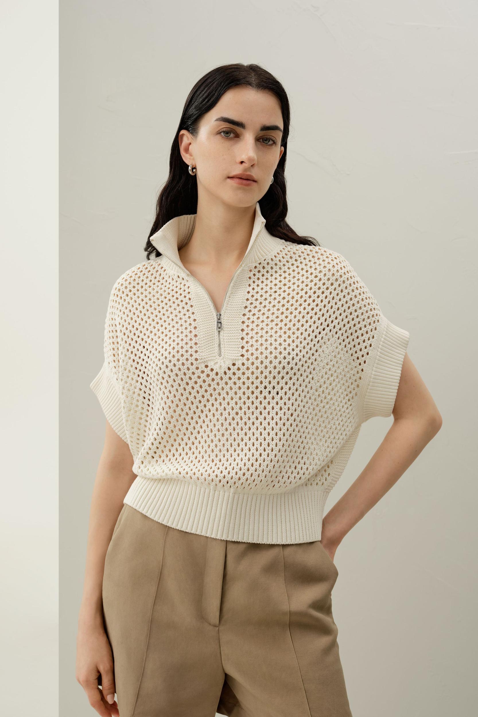Toscana Pointelle Knit Half-Zip Sweater Product Image