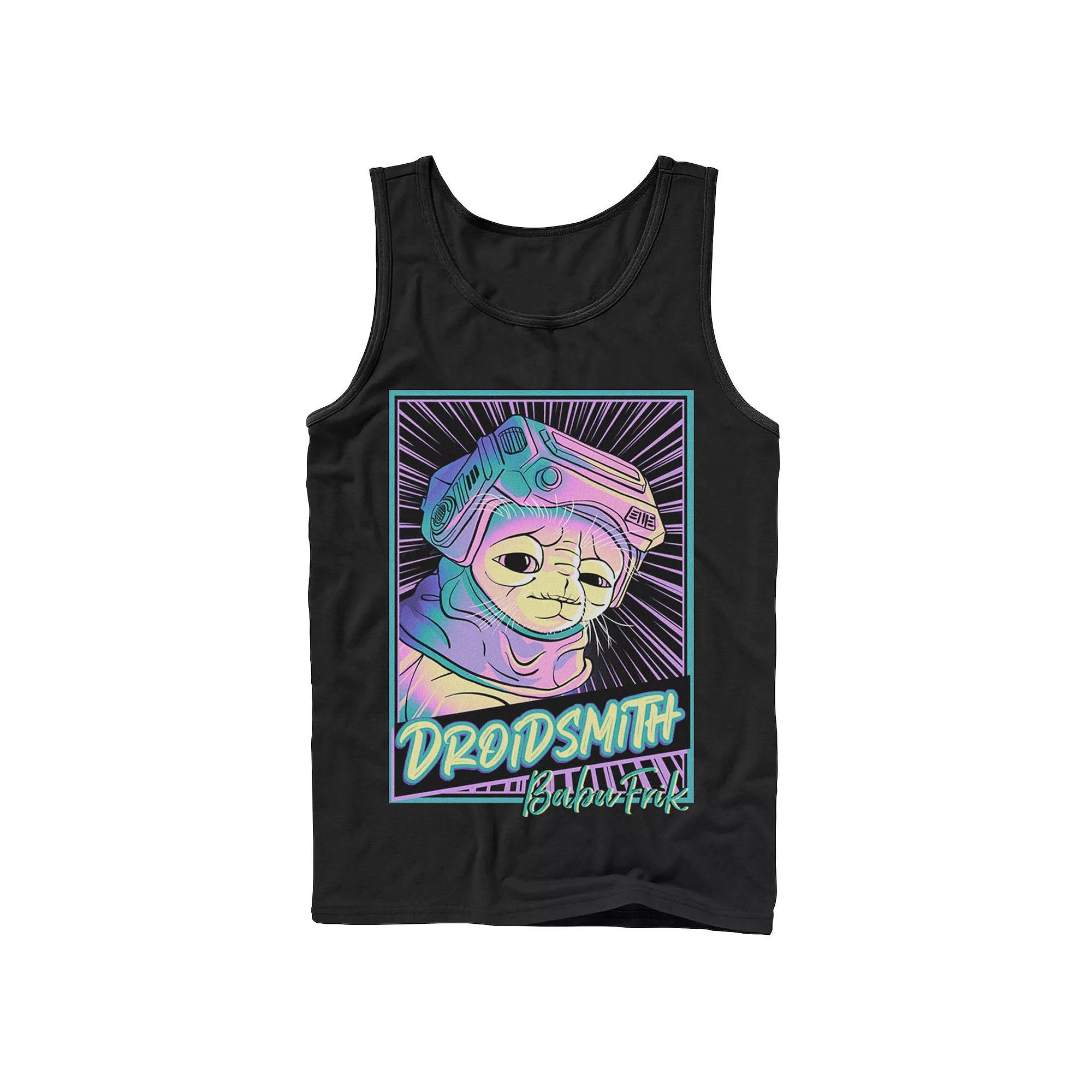 Men's Star Wars: The Rise Of Skywalker Babu Frik Neon Poster Tank Top, Size: XL, Black Product Image