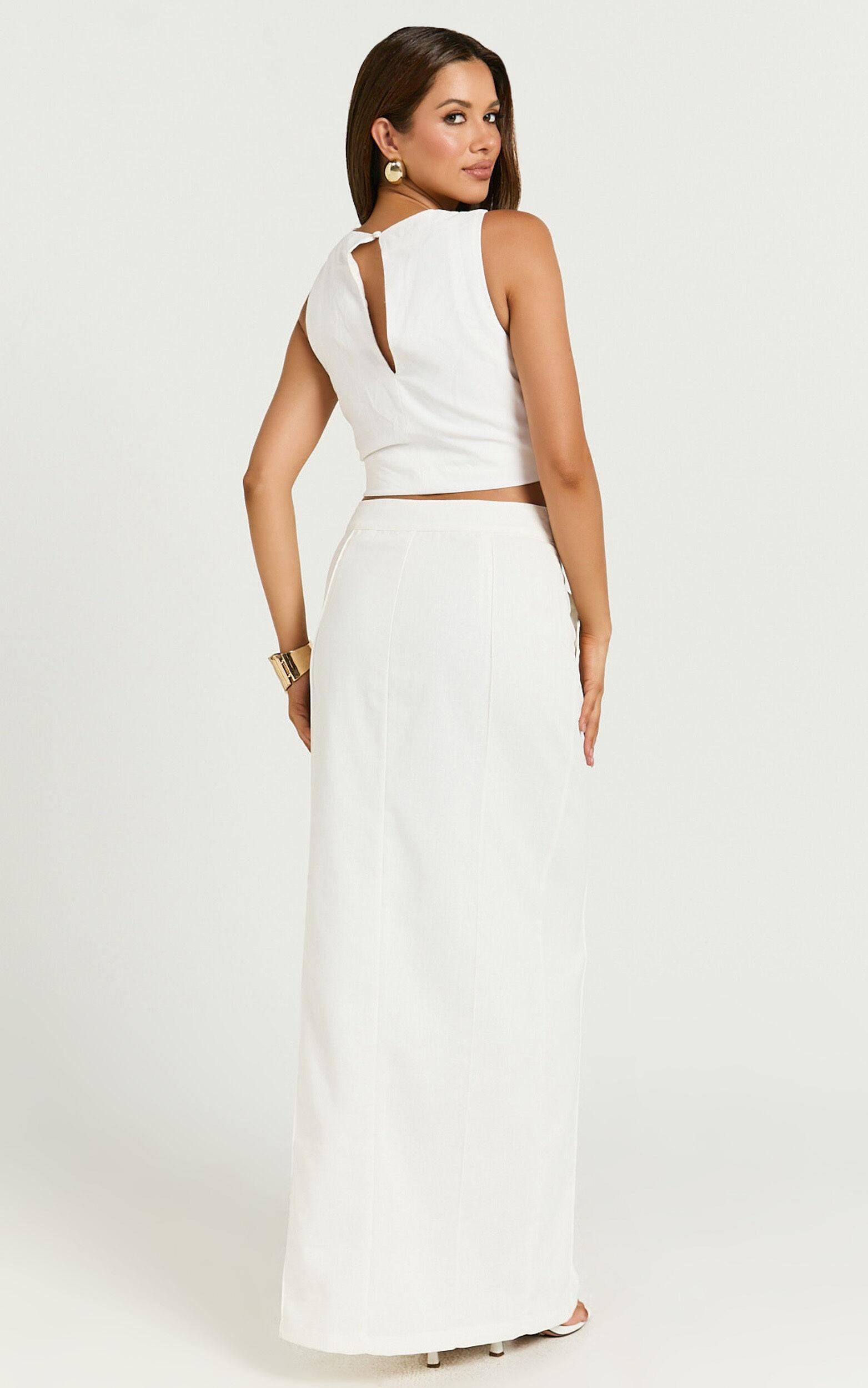 Bethany Maxi Skirt - High Waist Linen Front Split Cargo Skirt in Off White Product Image