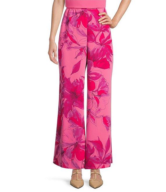 Caroline Rose Flower Splash Print Elastic Waist Side Leg Pants Product Image