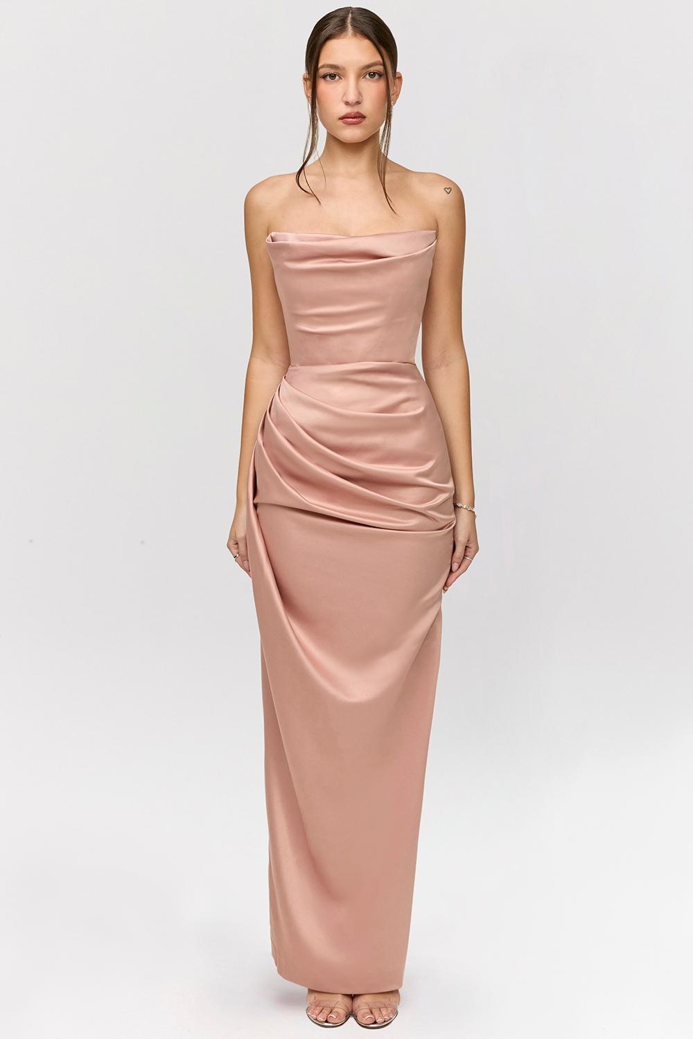 Adrienne  blush satin strapless gown Product Image