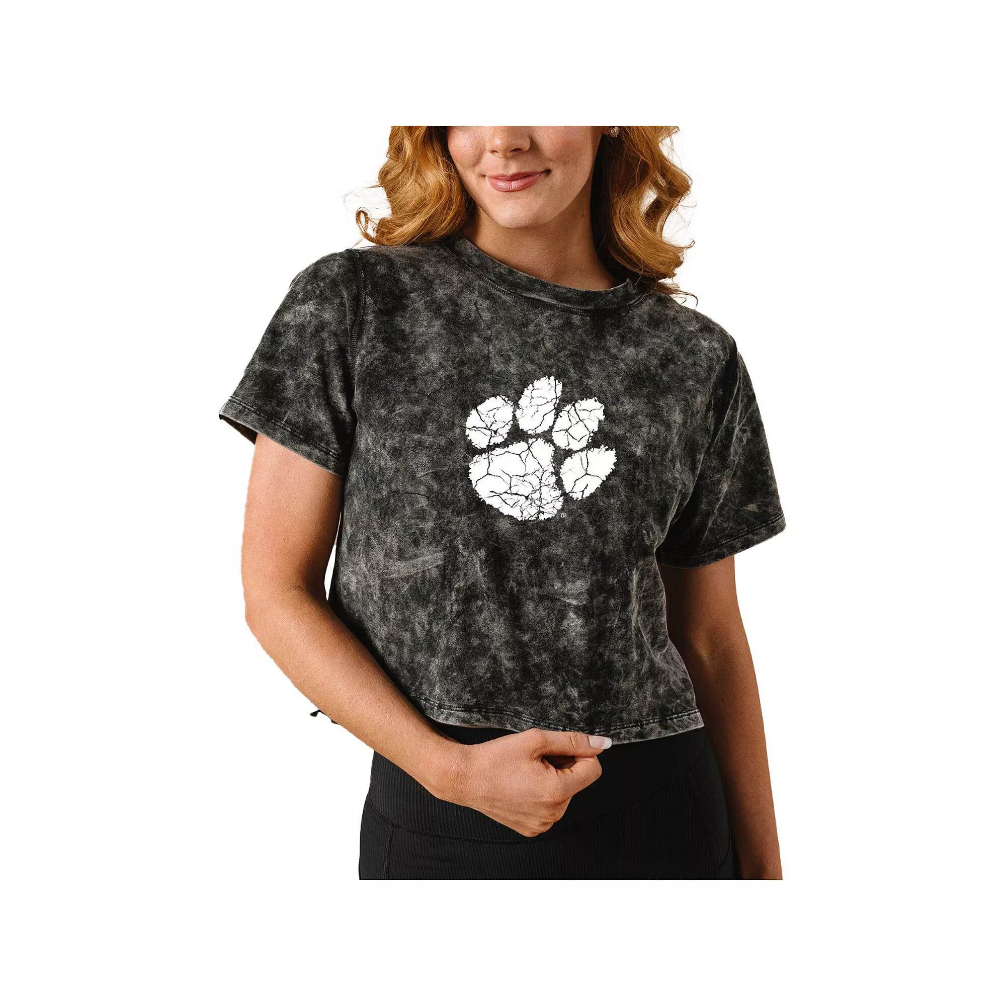 Women's Black Clemson Tigers Vintage Wash Milky Silk Cropped T-Shirt,  Product Image