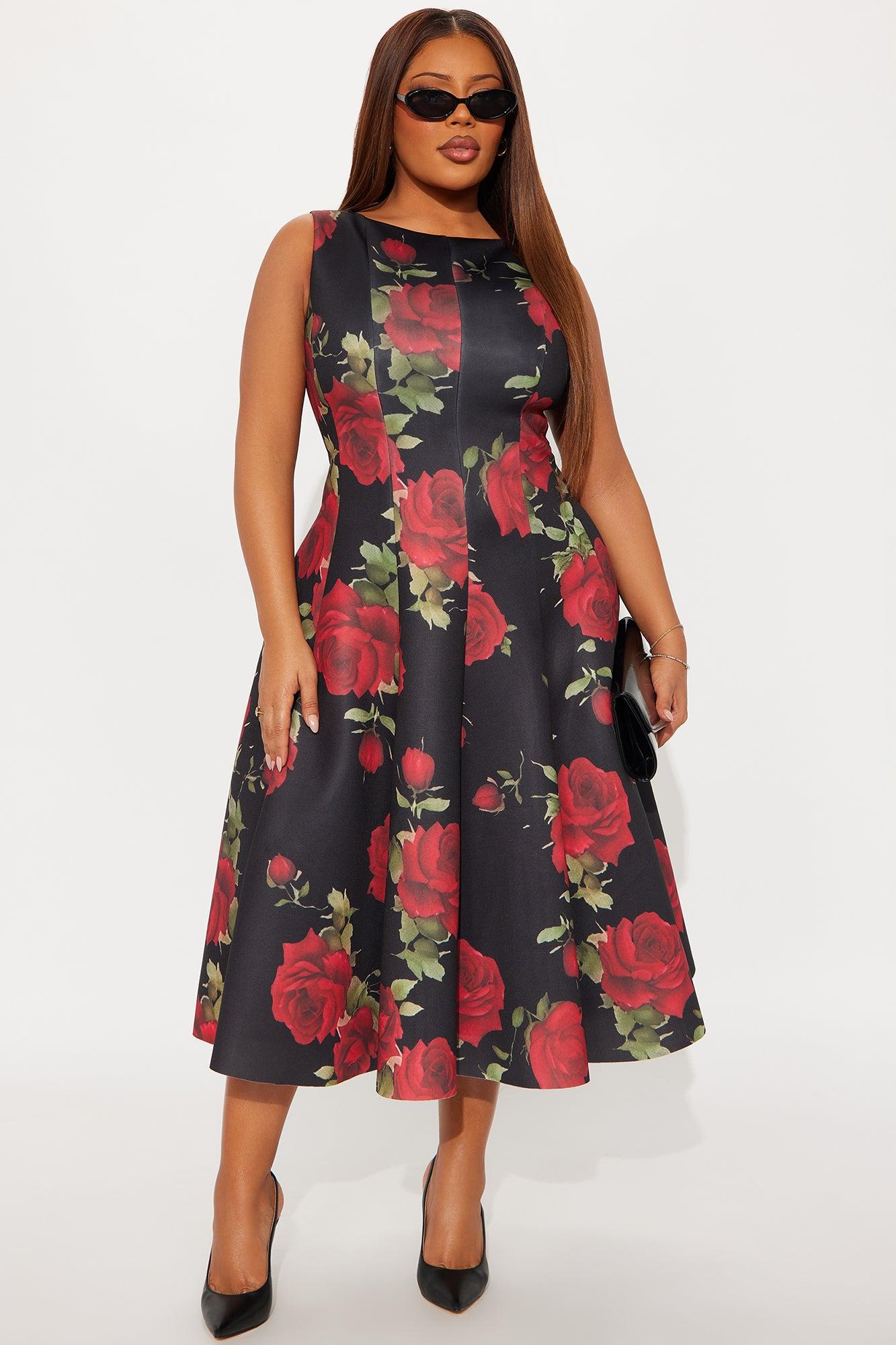 Sweet Sunday Pleated Floral Midi Dress - Red/combo Female Product Image