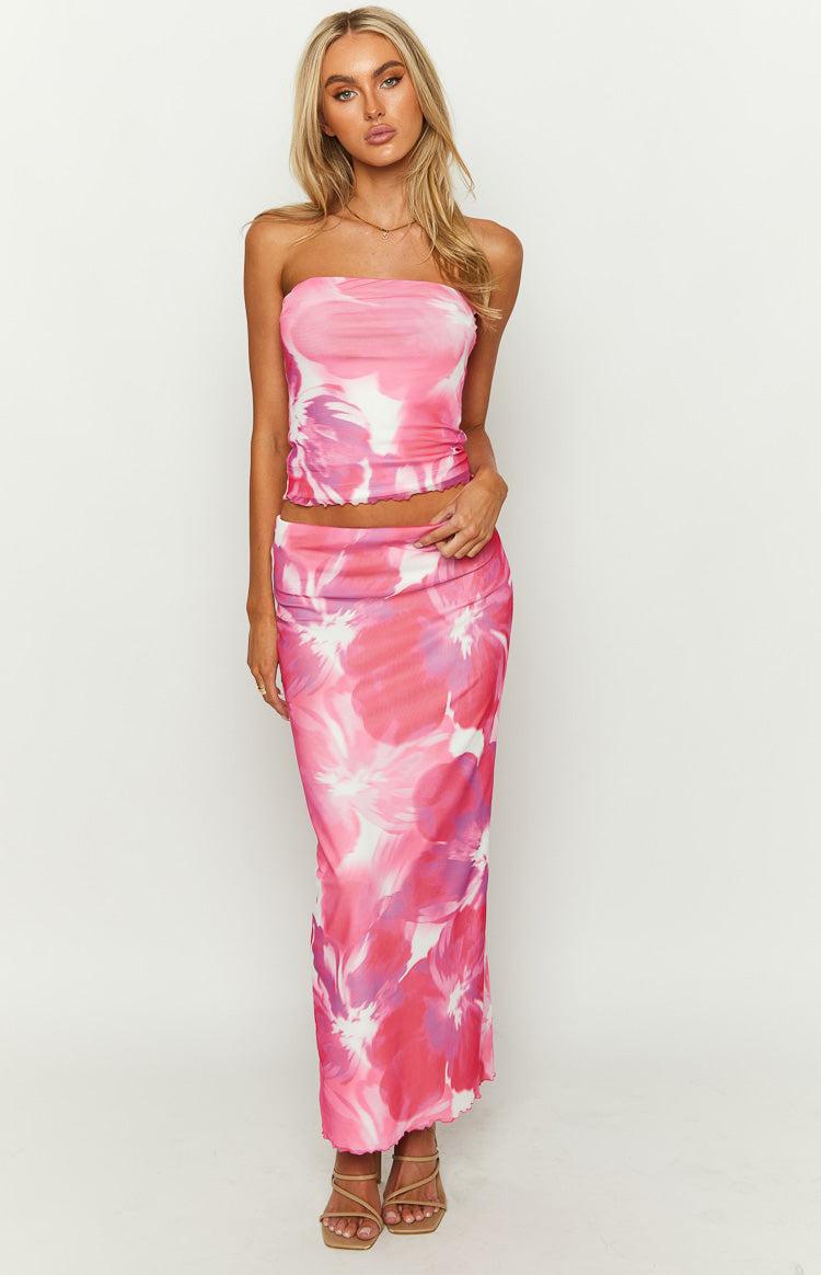 When In Rome Pink Floral Print Mesh Maxi Skirt Baby Product Image