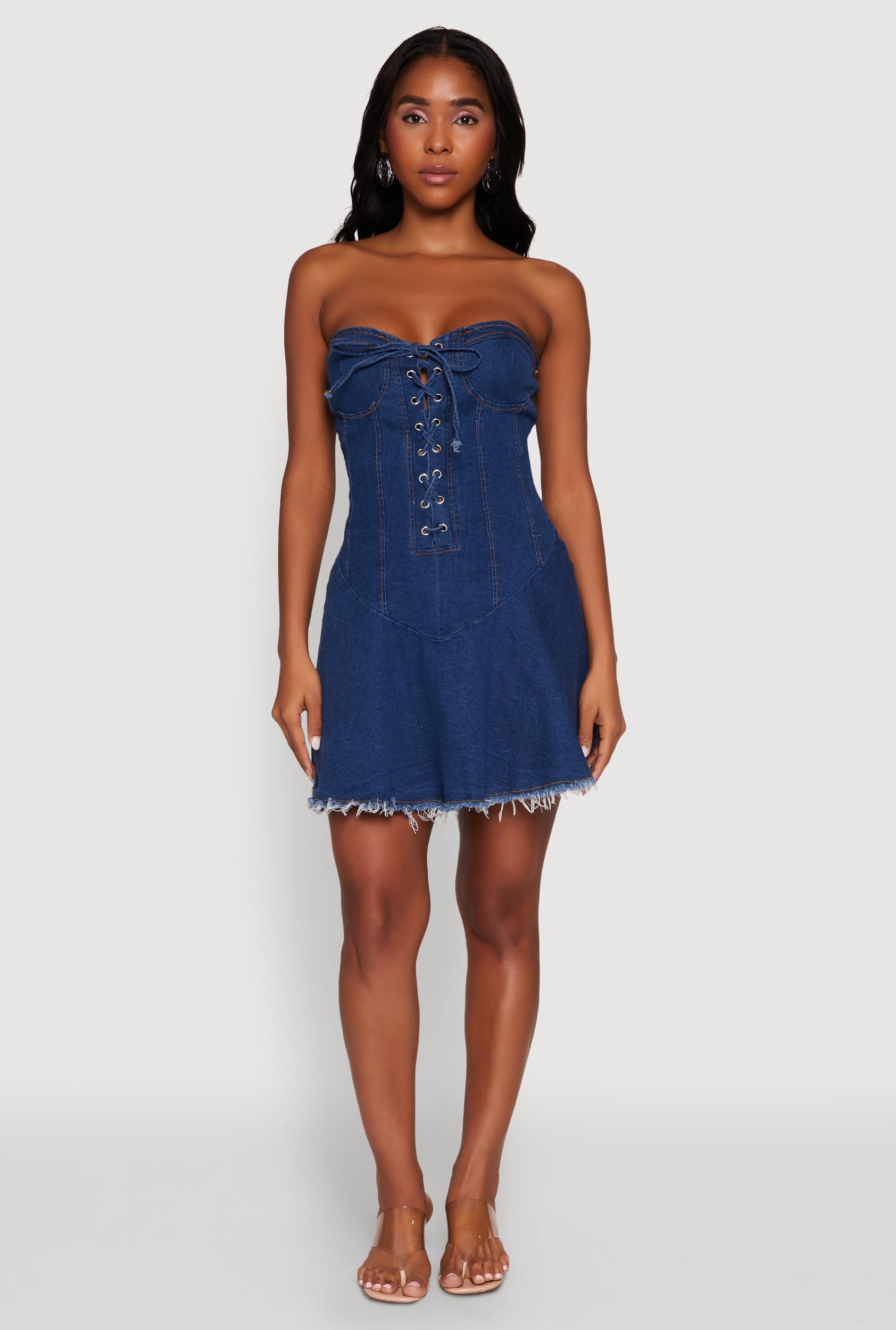 Womens Daisy Denim Lace Up Corset Mini Dress Product Image