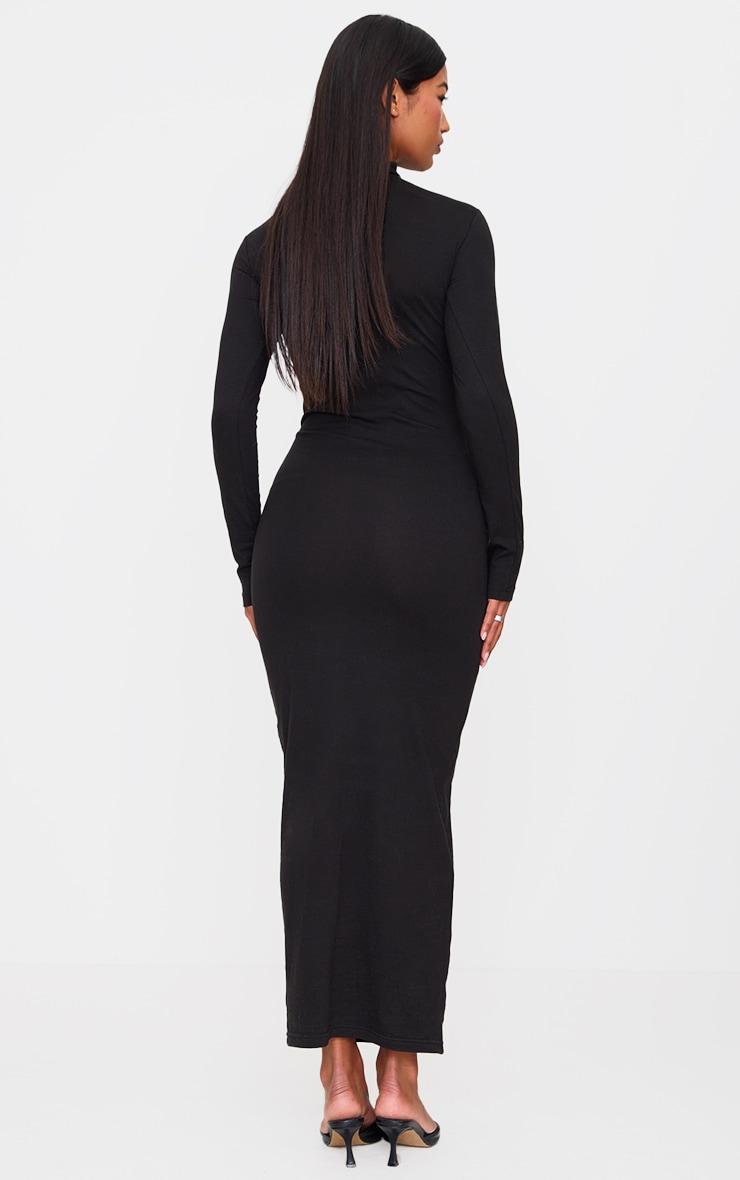 Black Cotton Long Sleeve High Neck Midaxi Dress Product Image