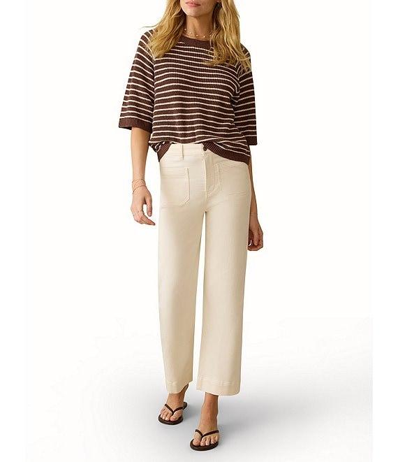 Faherty Miramar Organic Cotton Linen Blend Knit Striped Crew Neck Short Sleeve Tee Product Image