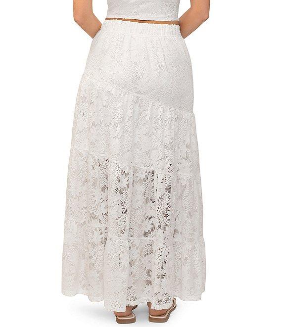 Stevie By Steve Madden Floral Lace Asymmetrical Tiered Maxi Skirt Product Image