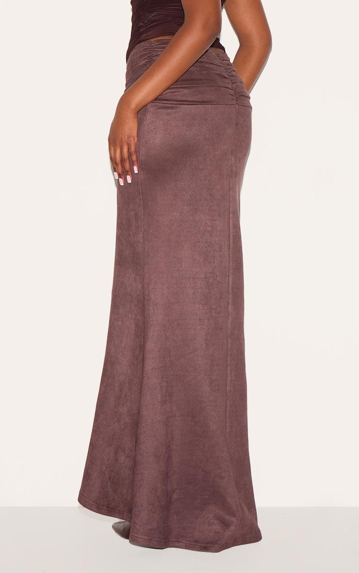 Chocolate Faux Suede Ruching Waist Detail Maxi Skirt Product Image