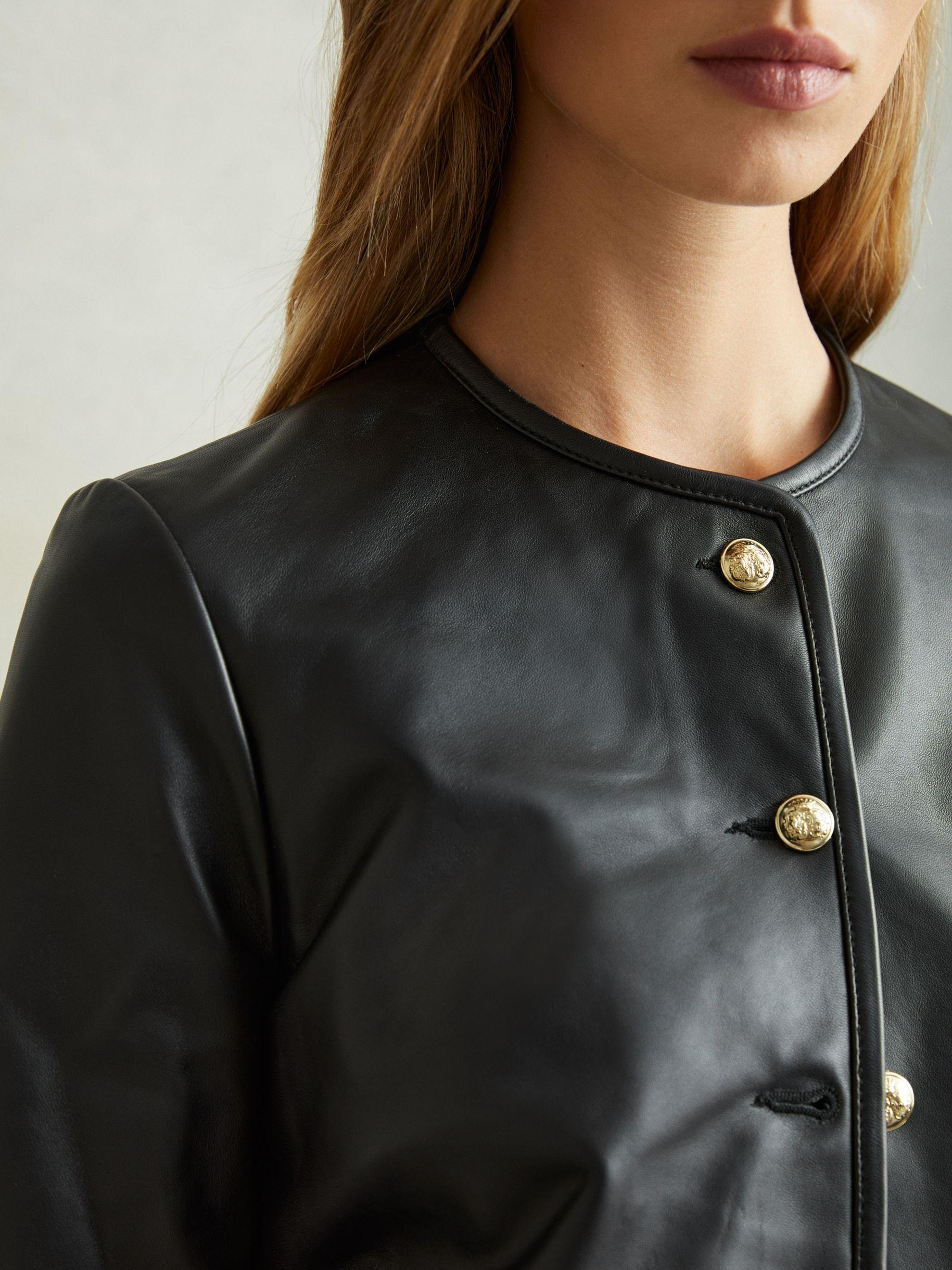 Cropped Leather Jacket in Black Product Image
