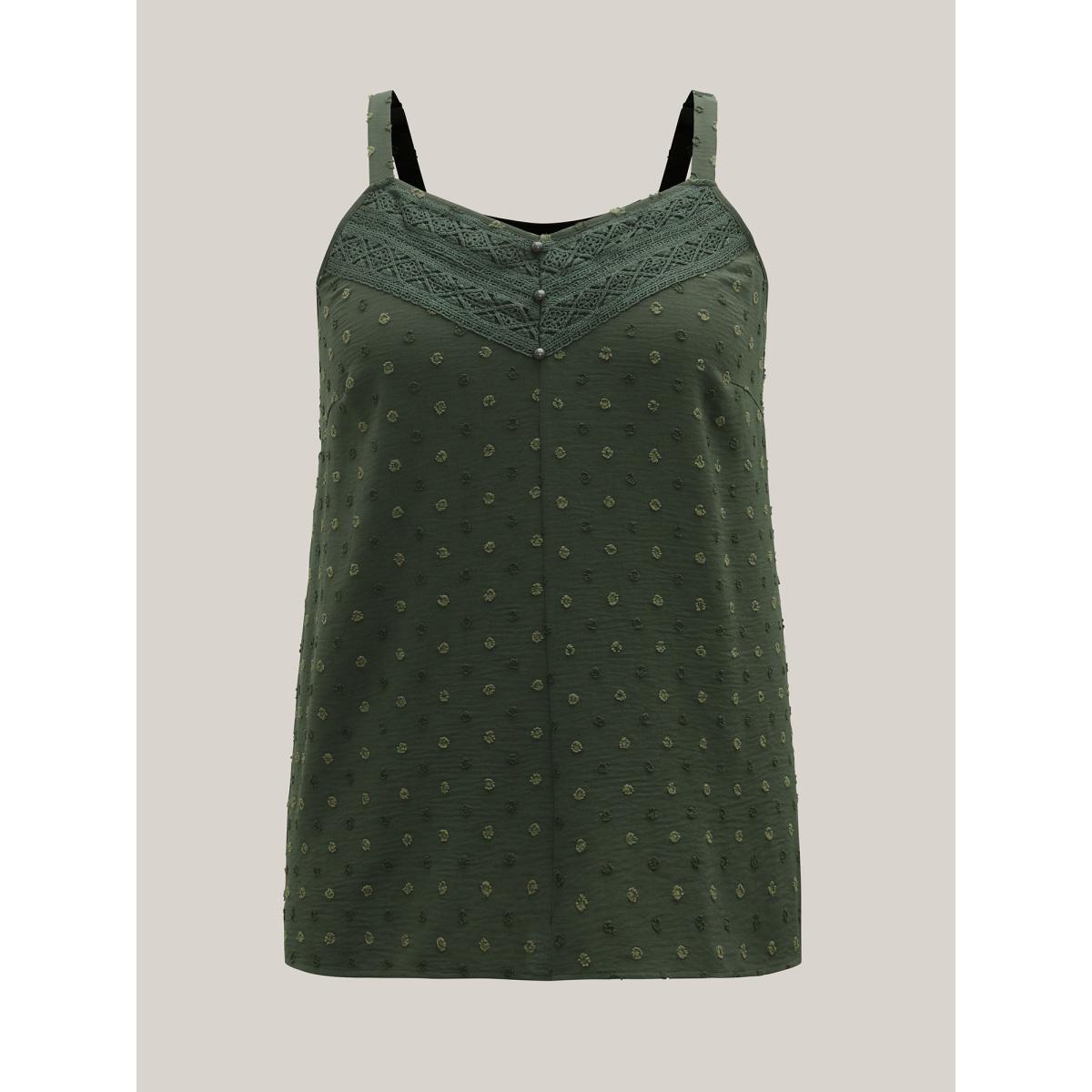 Plus Size Textured Lace Trim Neck Tank Top Women ArmyGreen Timeless Woven ribbon&lace trim V-neck Elegant Tank Tops Camis BloomChic 22-24/3X Product Image