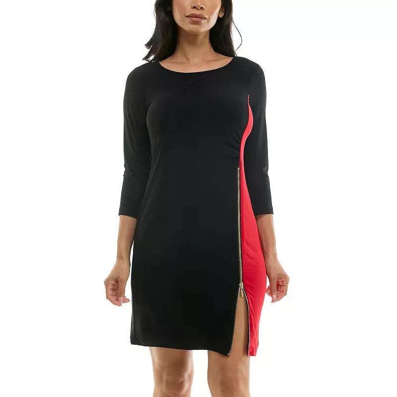 Women's Nina Leonard Colorblock Faux-Wrap Mini Dress, Size: Medium, Black Red Product Image