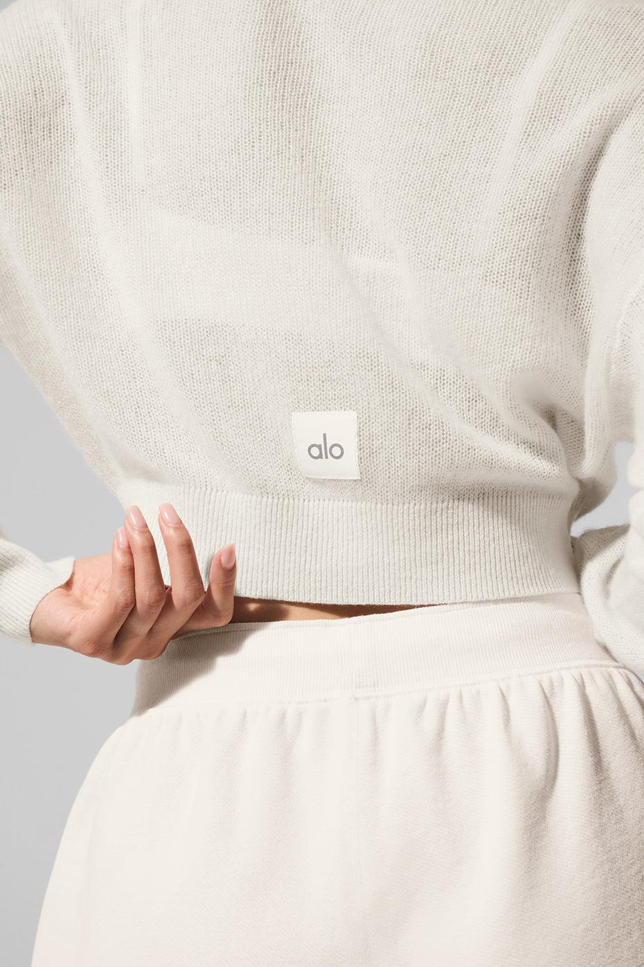 Sheer Cashmere Cropped Cardigan - Ivory Female Product Image