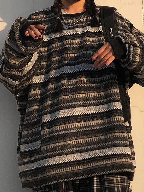 Striped Pullover Knit Sweater Product Image