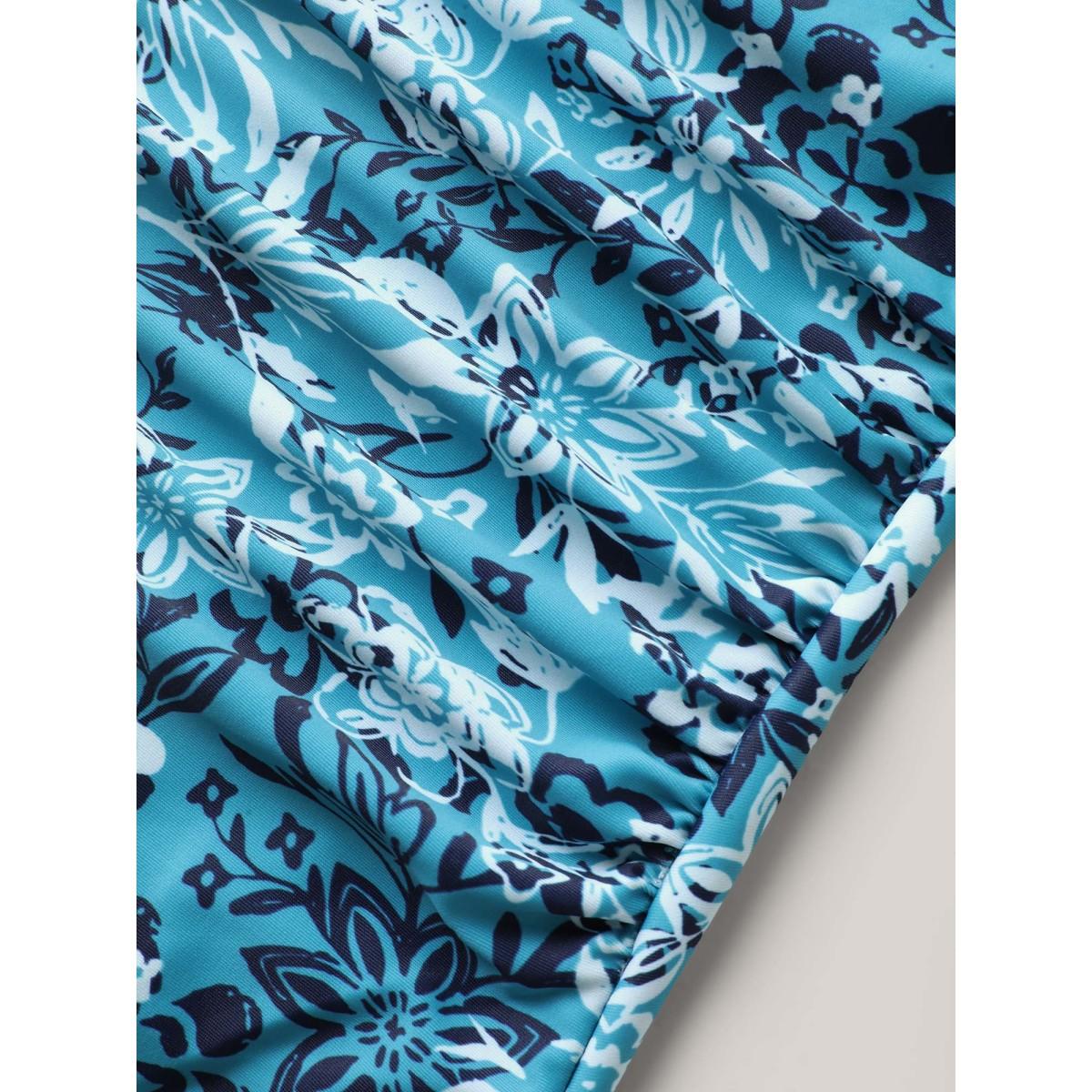 Plus Size Twist Front Flounce Sleeve Ruched One-Piece Swimsuit Women's Swimwear Turquoise Resort Curve Bathing Suits One Pieces BloomChic 12/L Product Image