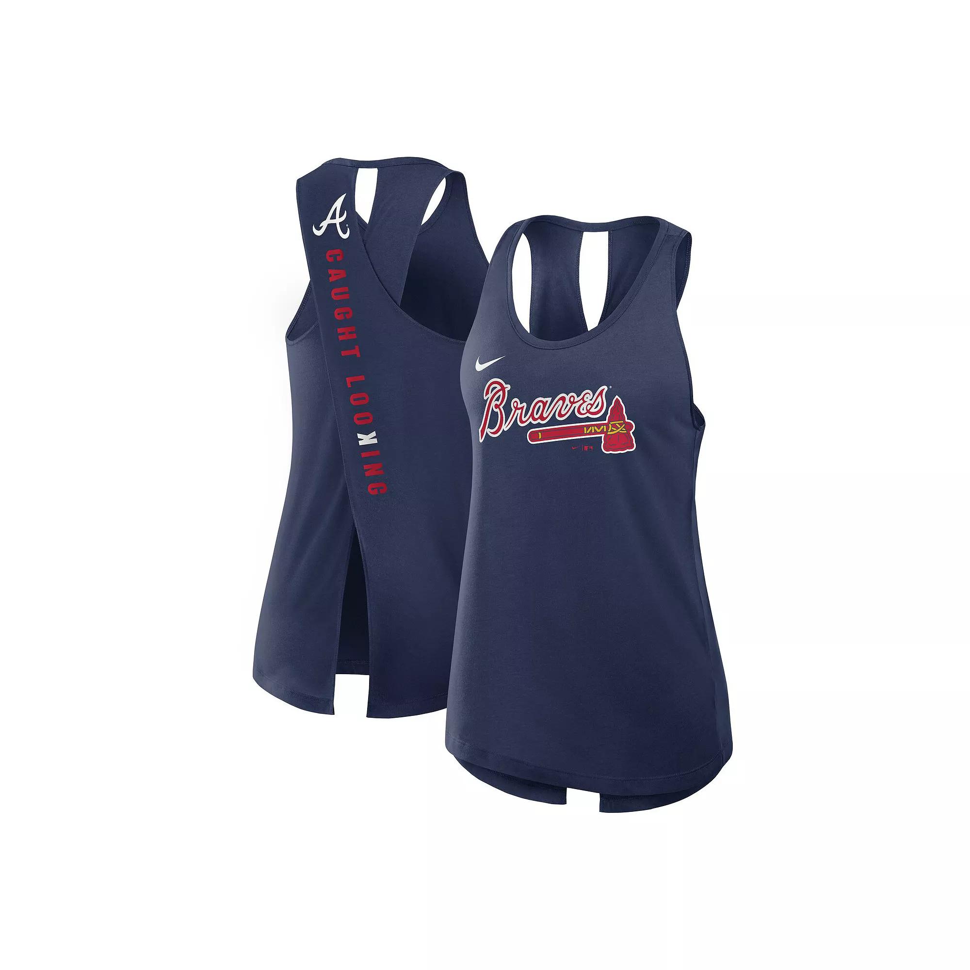 Women's Nike Navy Atlanta Braves Crisscross Performance Tank Top,  Product Image