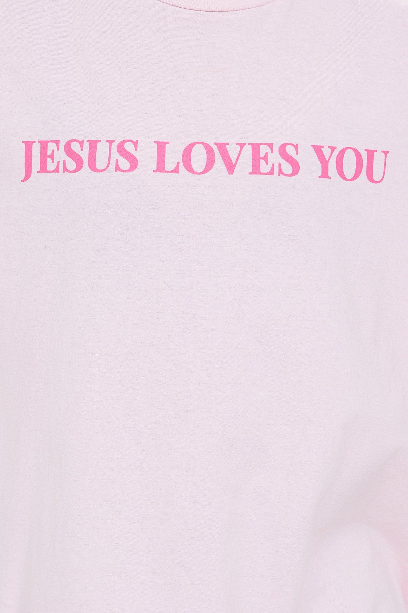 Jesus Loves You Washed Oversized Tee - Pink Product Image