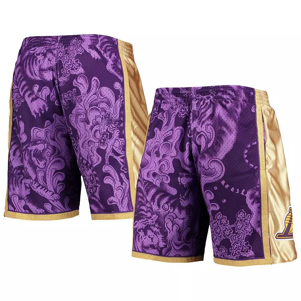 Men's Mitchell & Ness Purple Los Angeles Lakers Hardwood Classics Lunar New Year Swingman Shorts,  Product Image