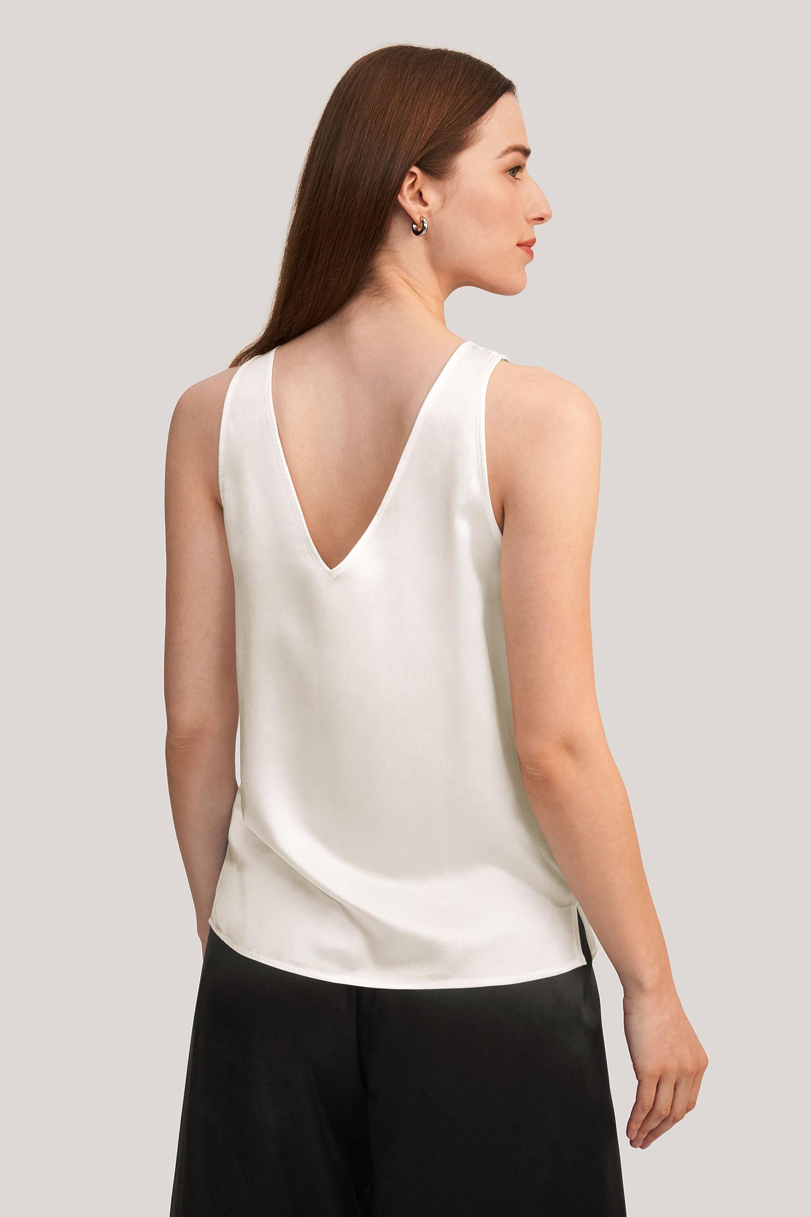 V-Neck Sleeveless Silk Tank Top Product Image
